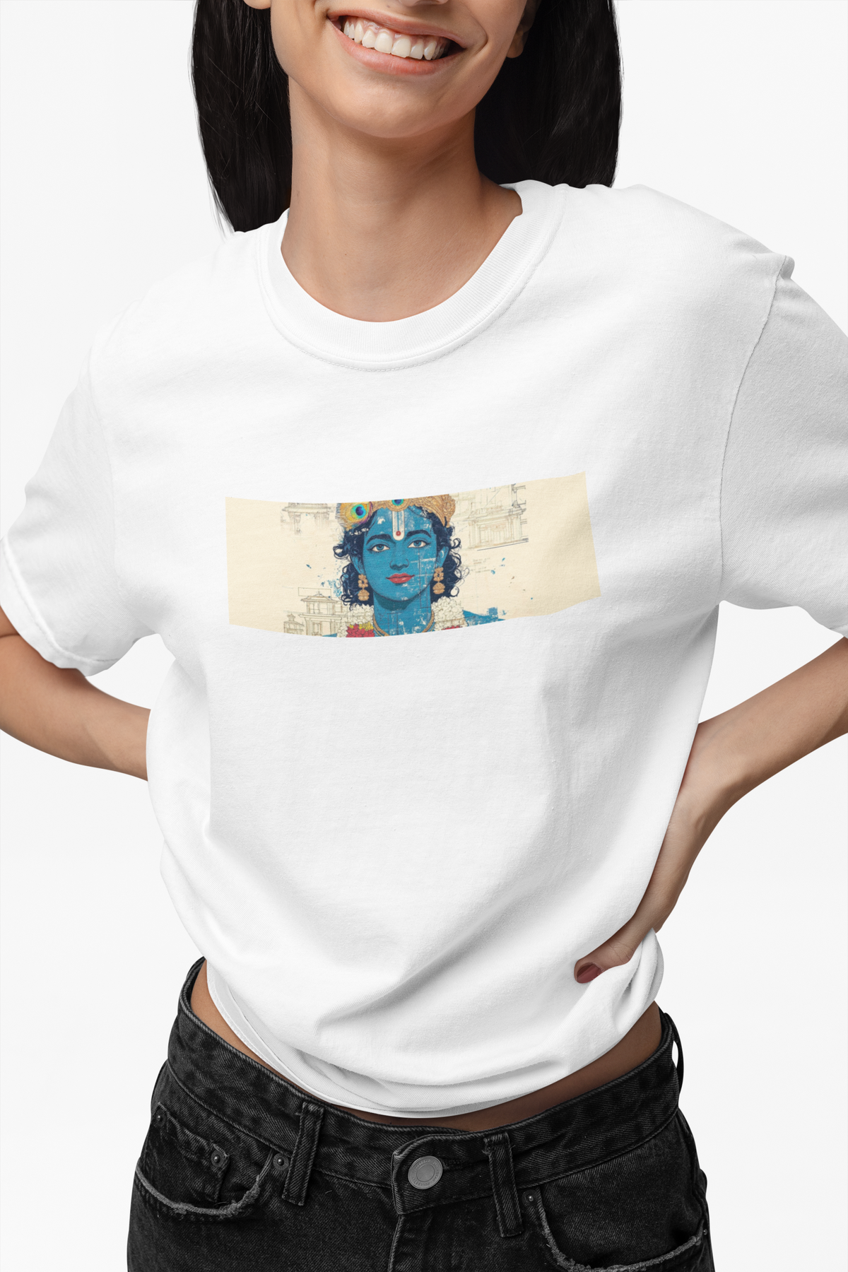 Graphic T-Shirt for Women | Premium Cotton | Krishna Print | Regular Fit