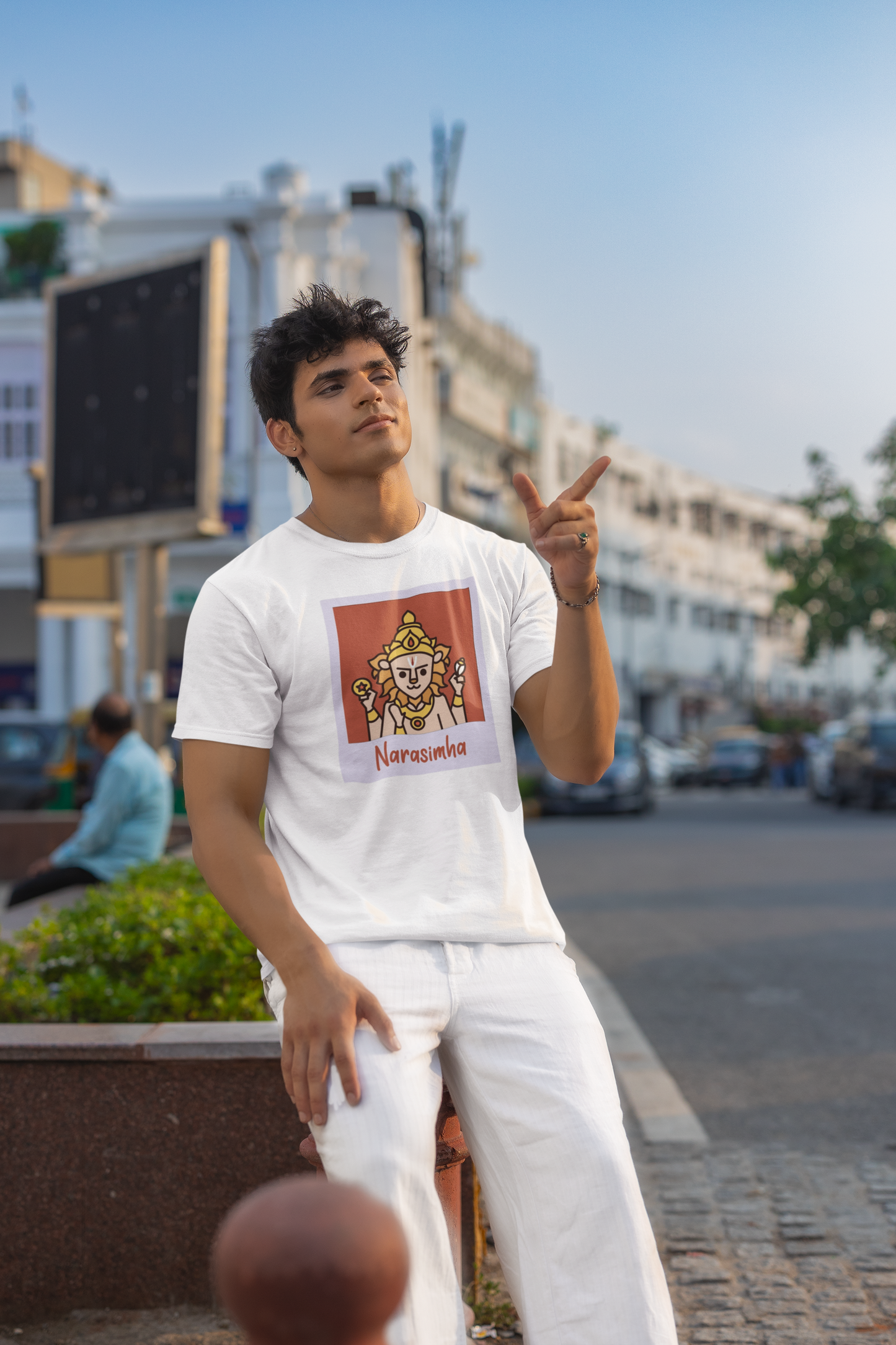 Premium Cotton White Graphic T-Shirt - Narasimha