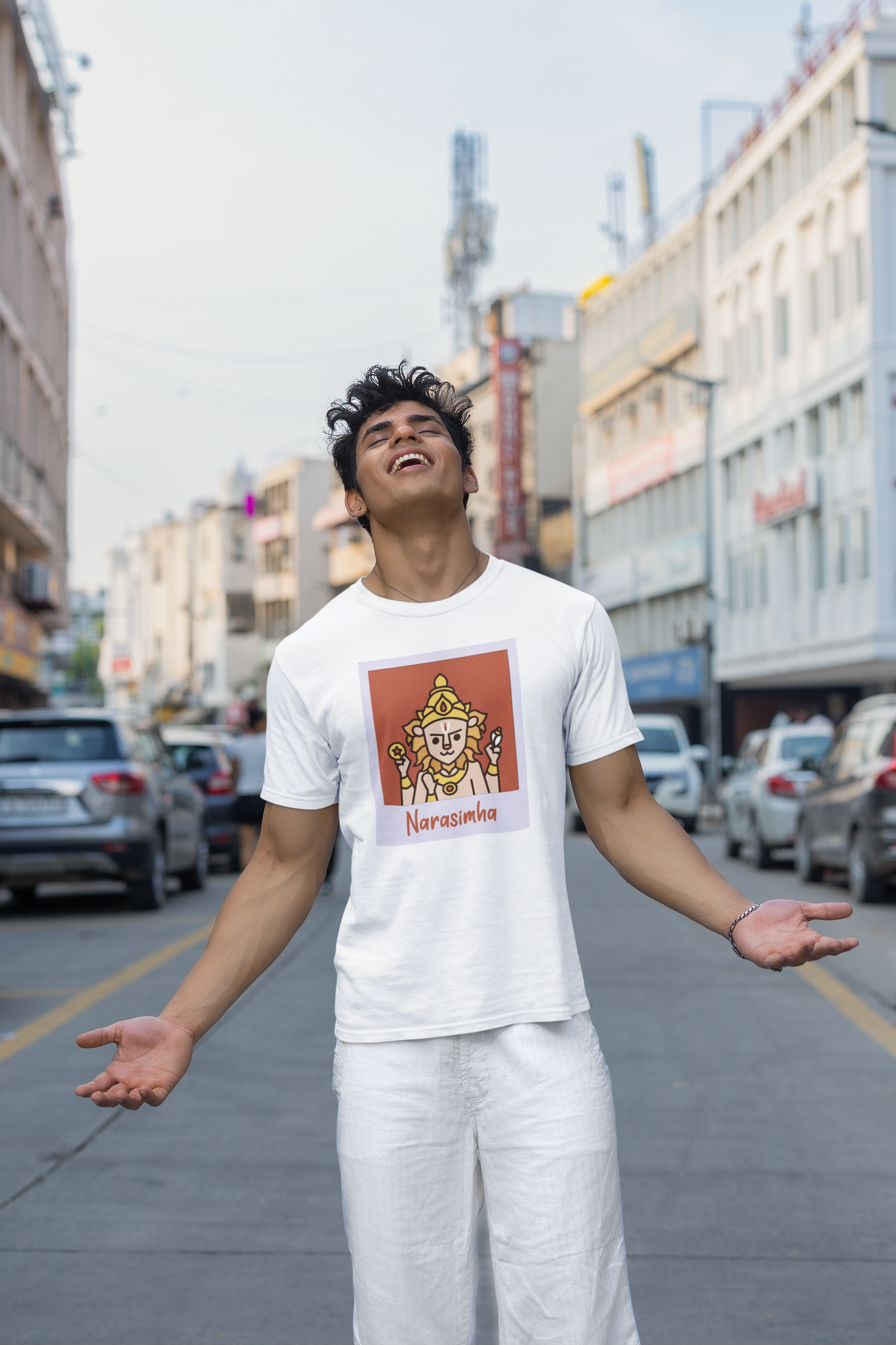 Premium Cotton White Graphic T-Shirt - Narasimha