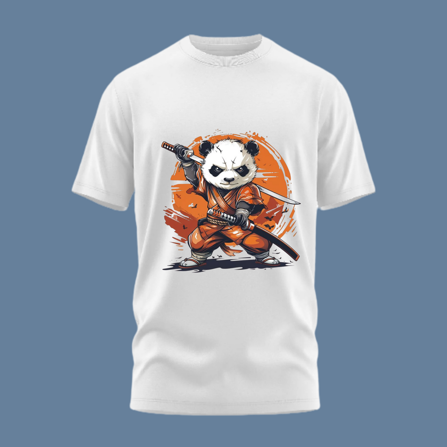 Premium Cotton White Graphic T-Shirt for Men - Samurai Panda - Emonke Store