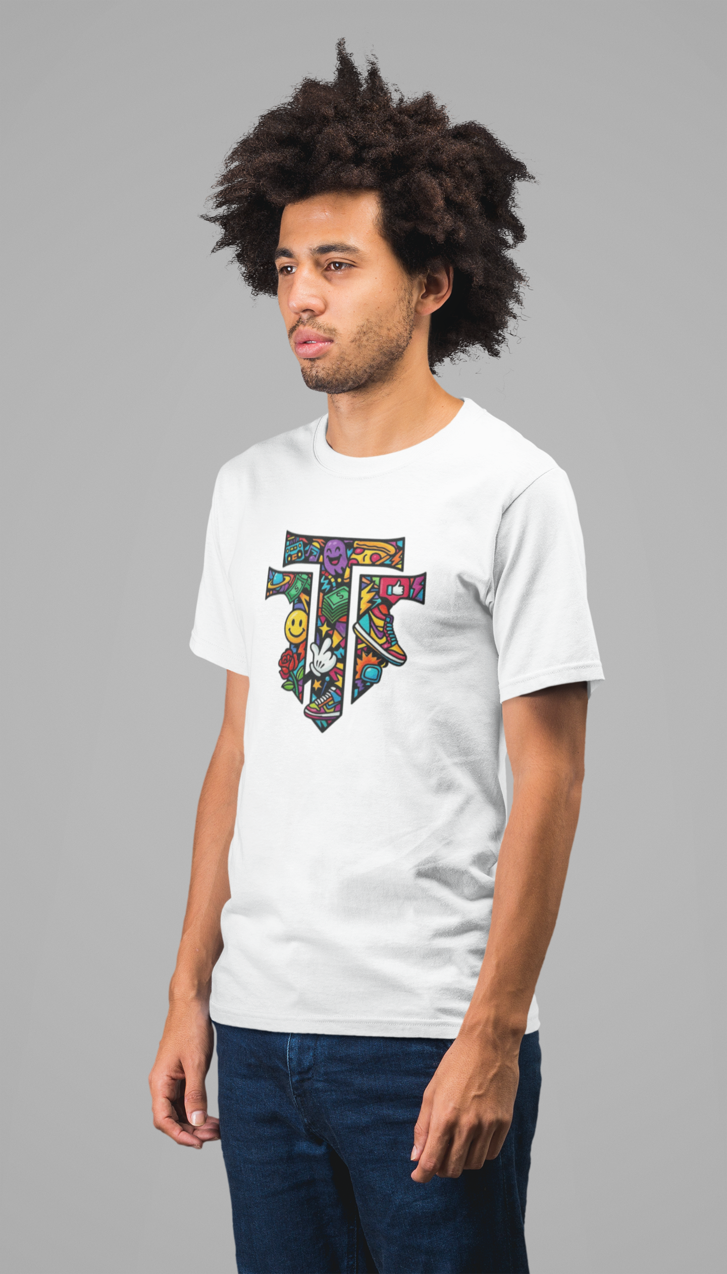 Premium Cotton White Graphic T-Shirt for Men - Graffiti Art - Emonke Store
