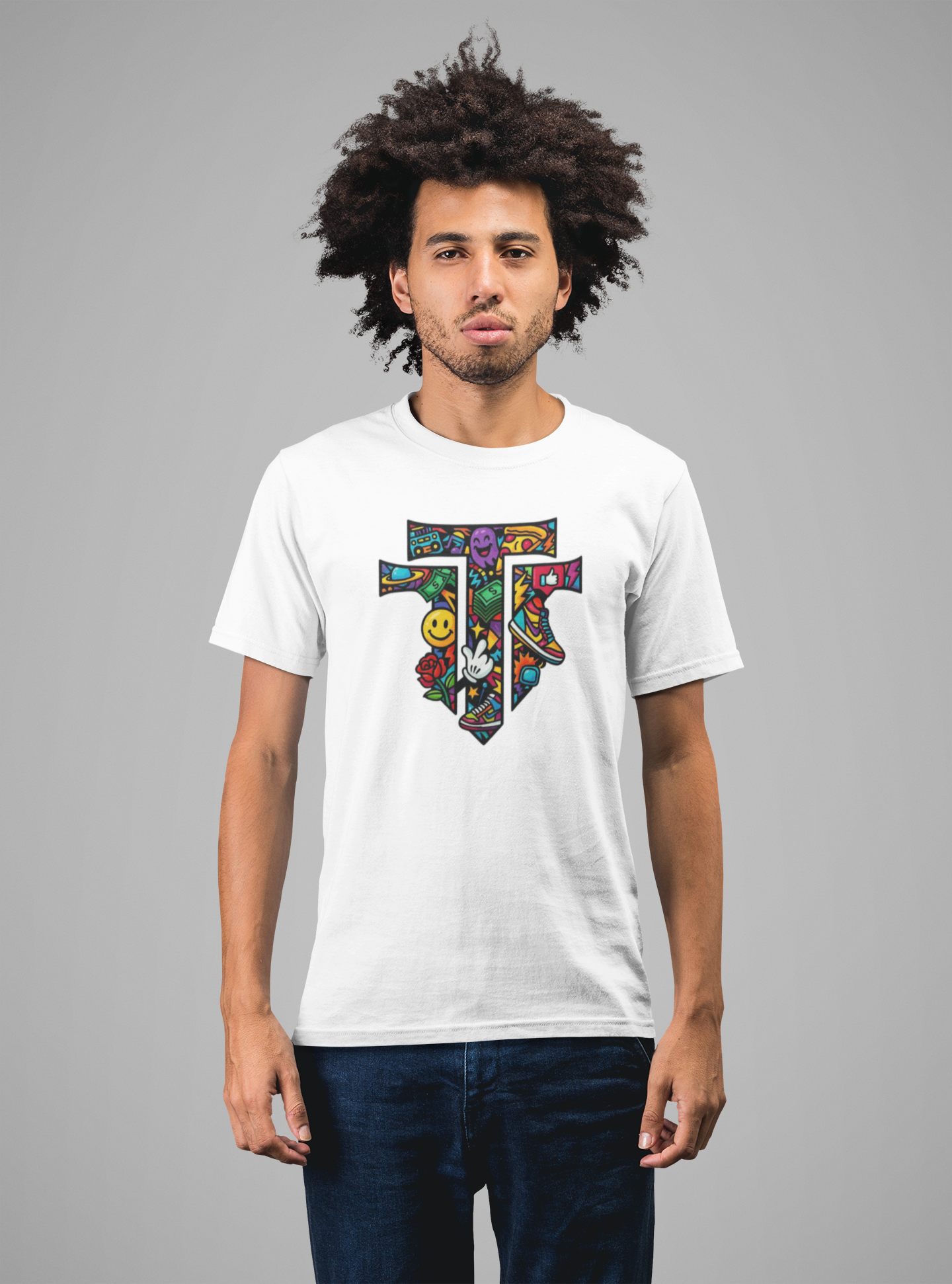 Premium Cotton White Graphic T-Shirt for Men - Graffiti Art - Emonke Store