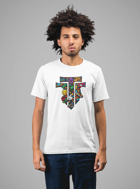 Premium Cotton White Graphic T-Shirt for Men - Graffiti Art - Emonke Store