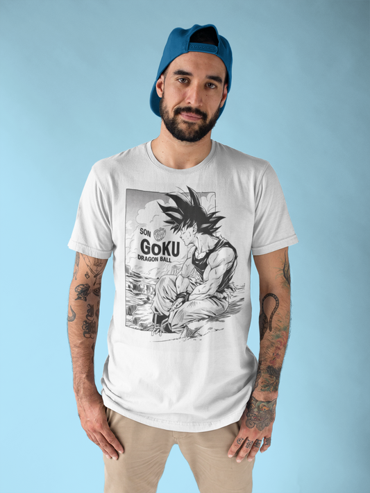 Premium Cotton White Graphic T-Shirt for Men - DBZ GOKU - Emonke Store