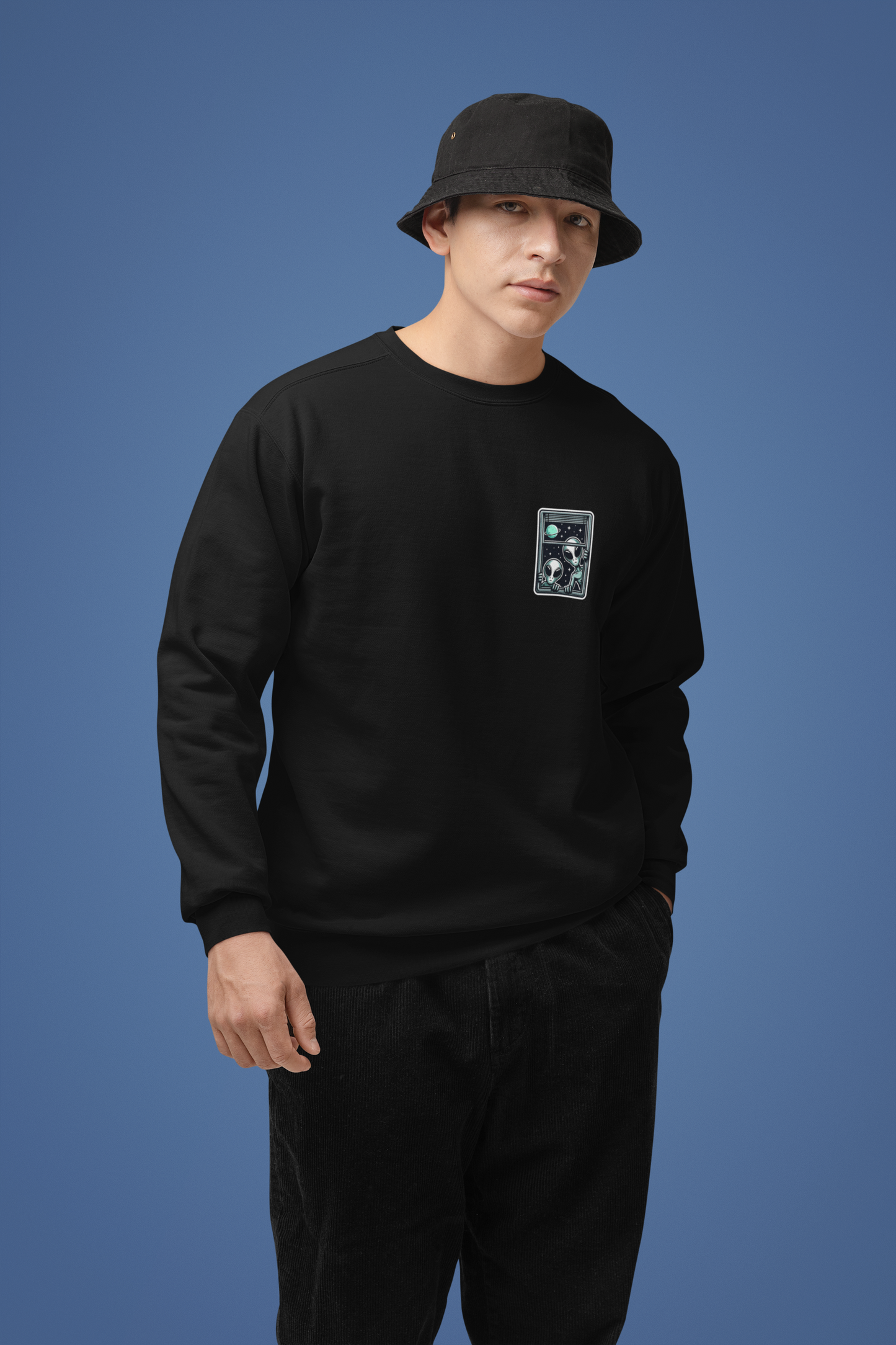 Emonke 350 GSM Oversized Black Graphic Sweatshirt for Men - Alien - Emonke Store