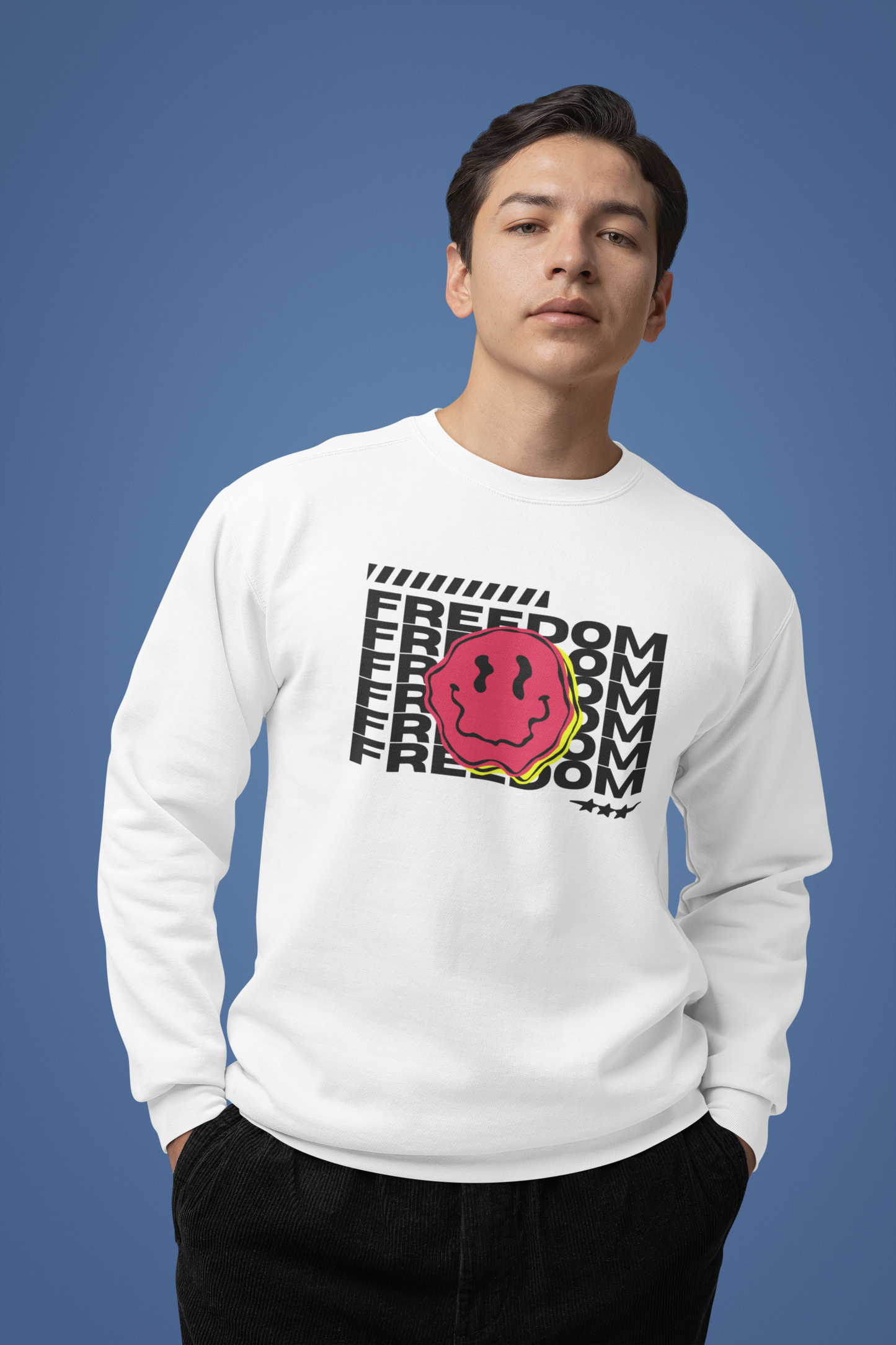 Emonke 350 GSM Oversized White Graphic Sweatshirt for Men - Freedom
