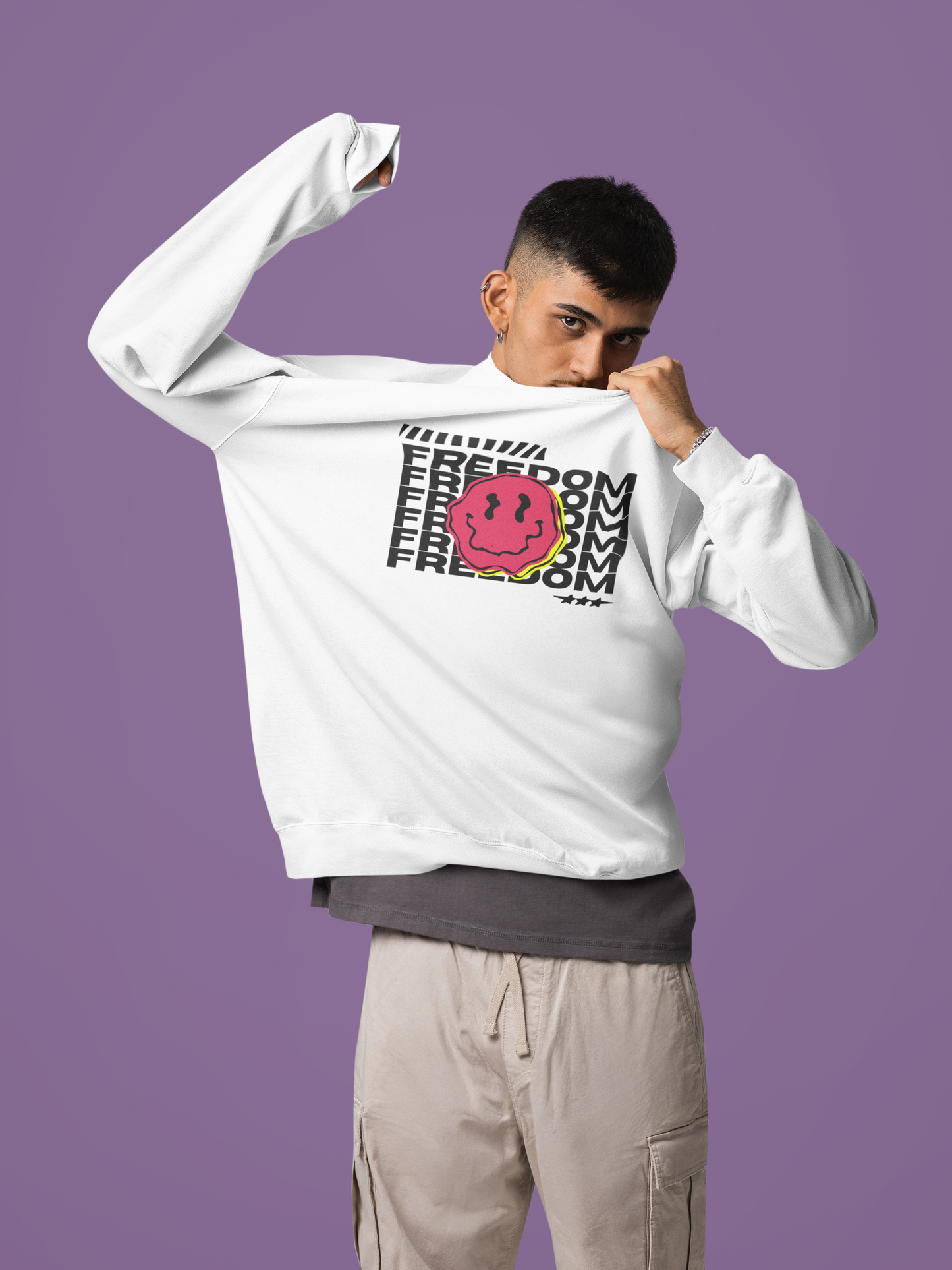 Emonke 350 GSM Oversized White Graphic Sweatshirt for Men - Freedom