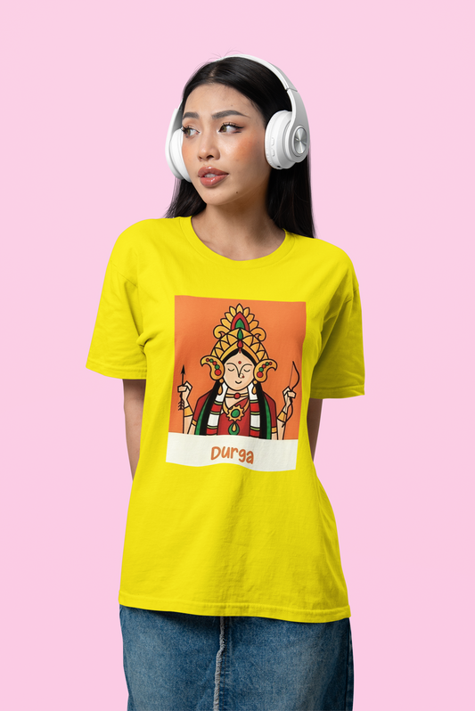 Premium Cotton Yellow Graphic T-Shirt for Women - Durga