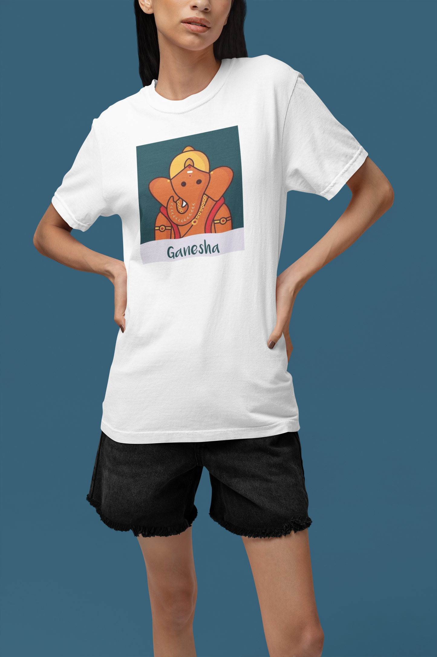 Premium Cotton White Graphic T-Shirt for Women - Ganesha