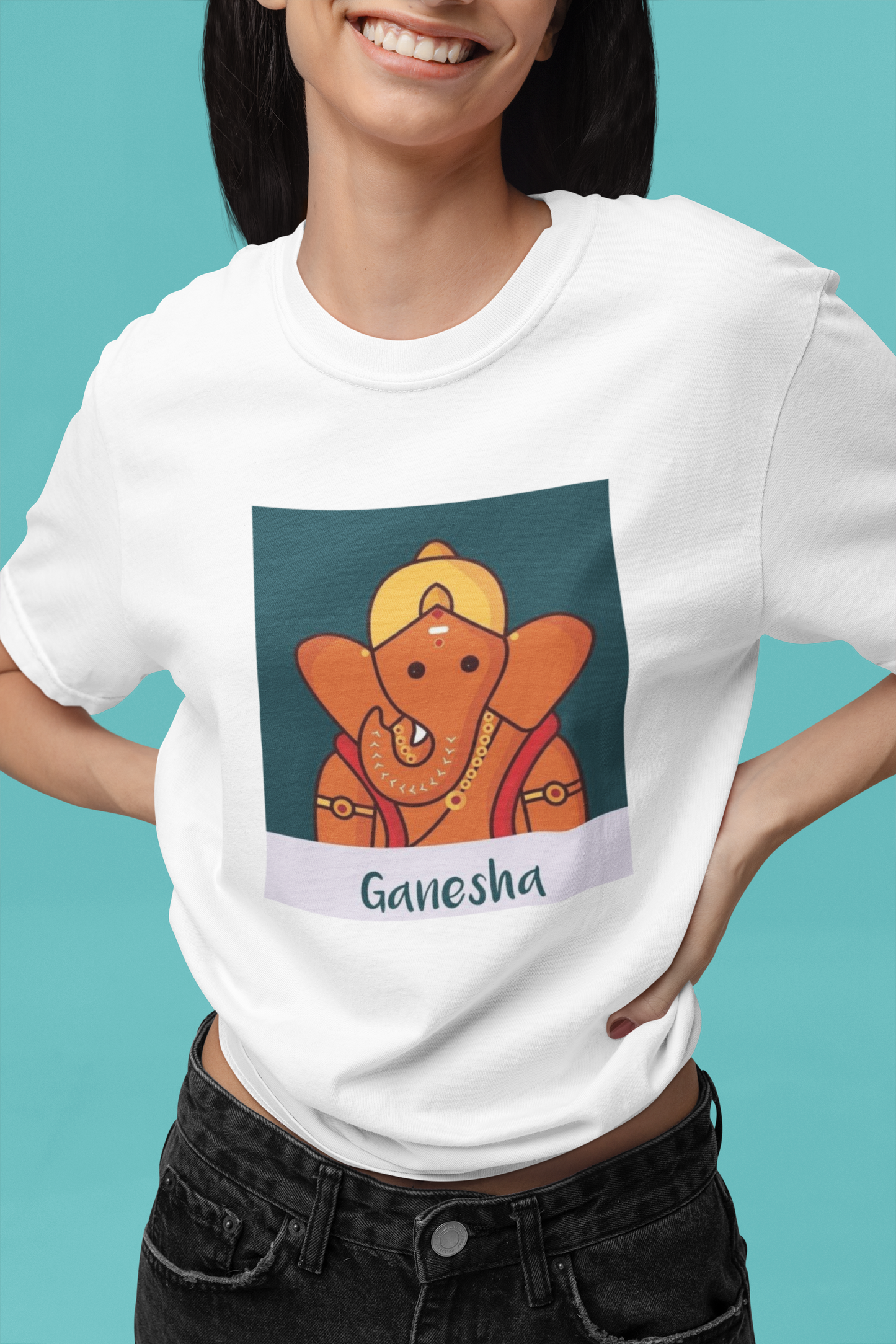 Premium Cotton White Graphic T-Shirt for Women - Ganesha