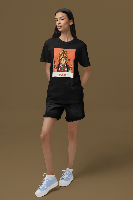 Premium Cotton Black Graphic T-Shirt for Women - Durga