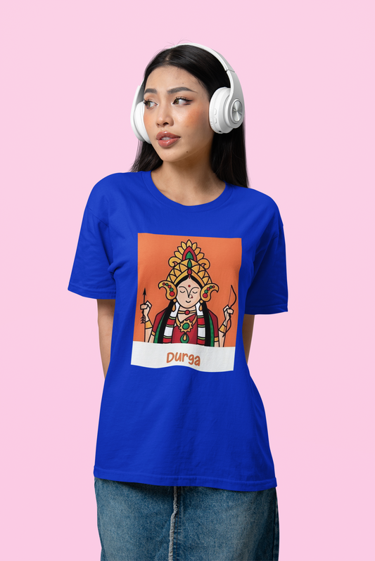 Premium Cotton Blue Graphic T-Shirt for Women - Durga