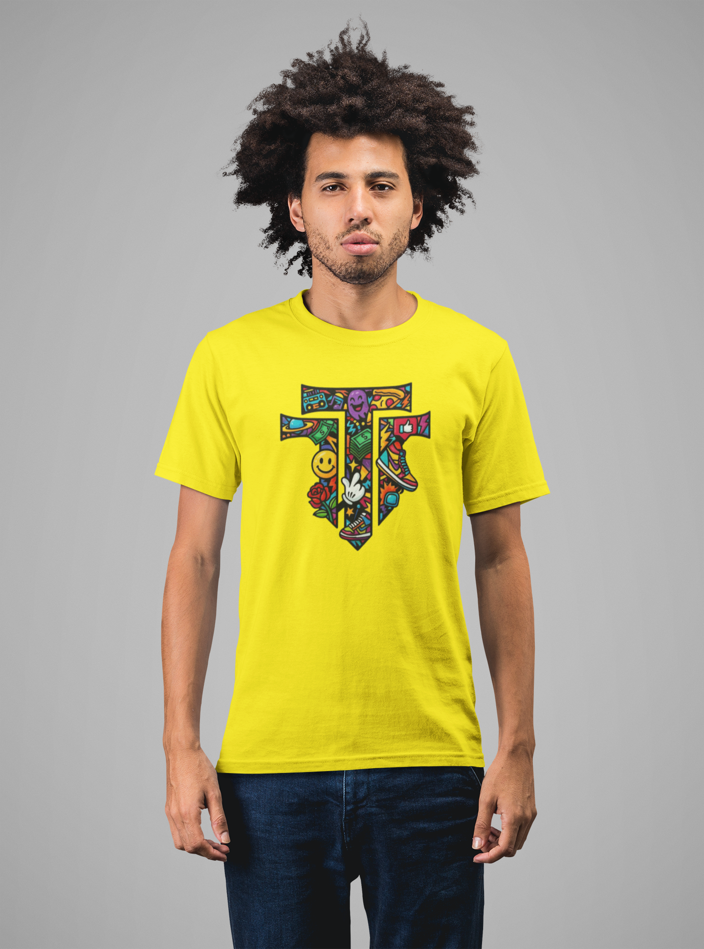 Premium Cotton Yellow Graphic T-Shirt for Men - Graffiti Art