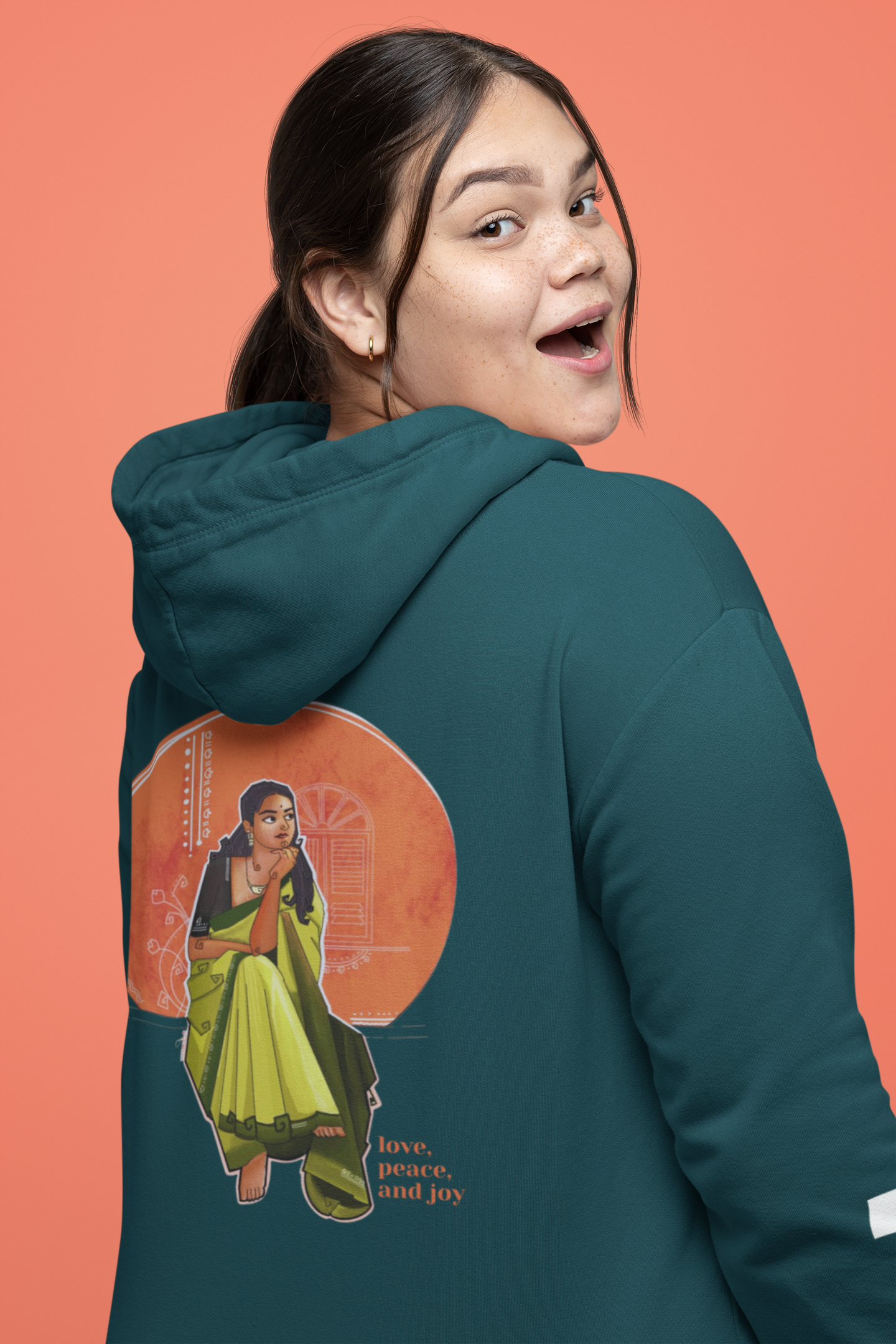 Emonke 350 GSM Firefly Cyan Oversized Hoodies for Women - Love, Peace and Joy