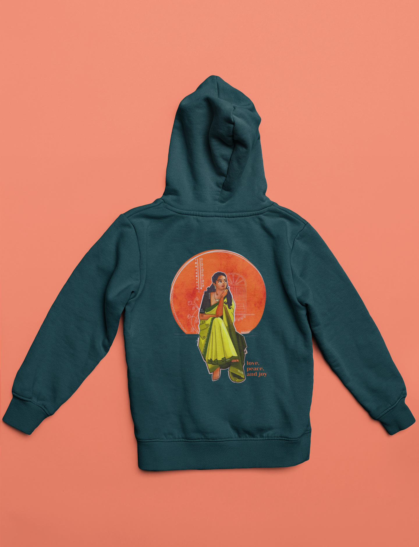 Emonke 350 GSM Firefly Cyan Oversized Hoodies for Women - Love, Peace and Joy