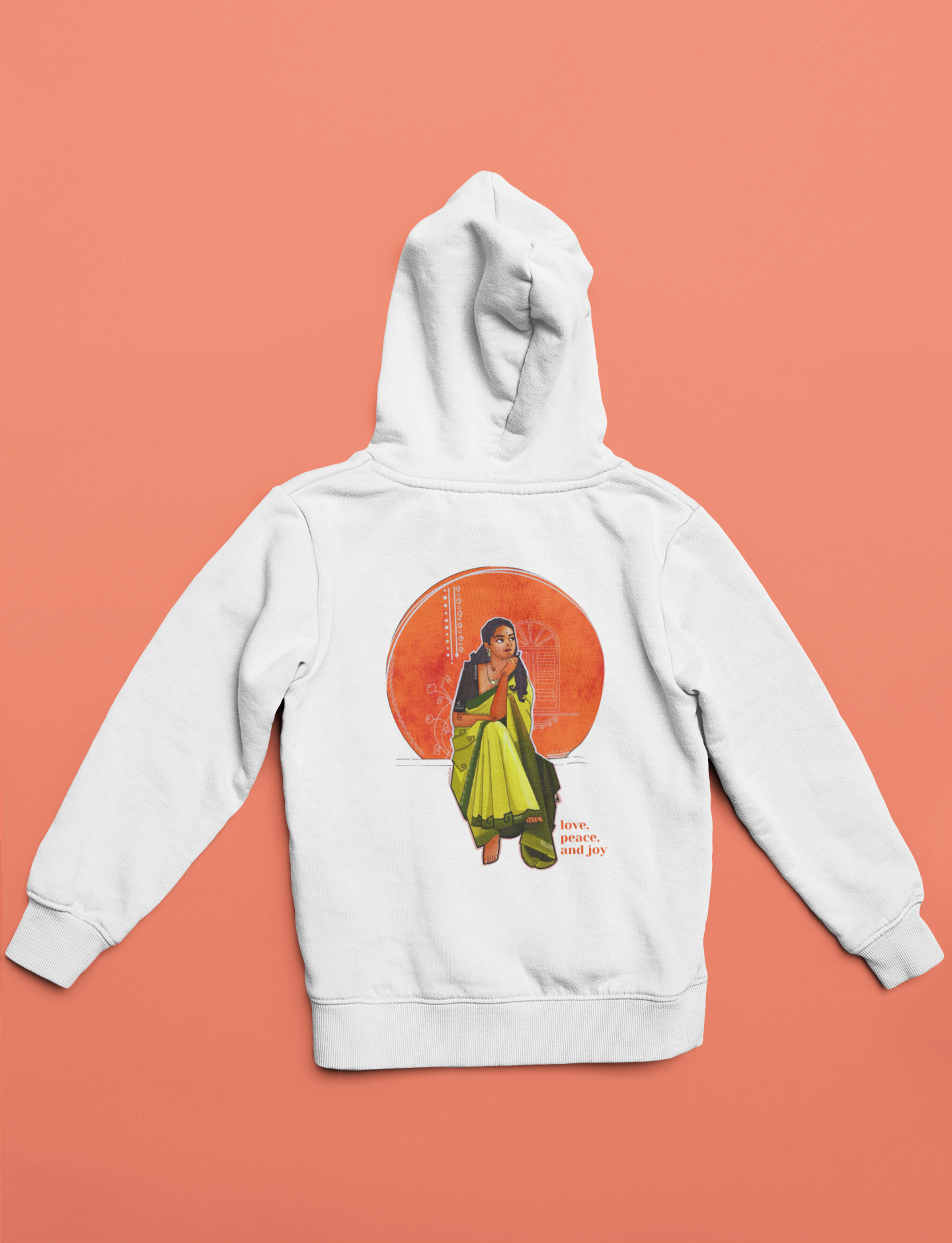 Emonke 350 GSM White Oversized Hoodies for Women - Love, Peace and Joy