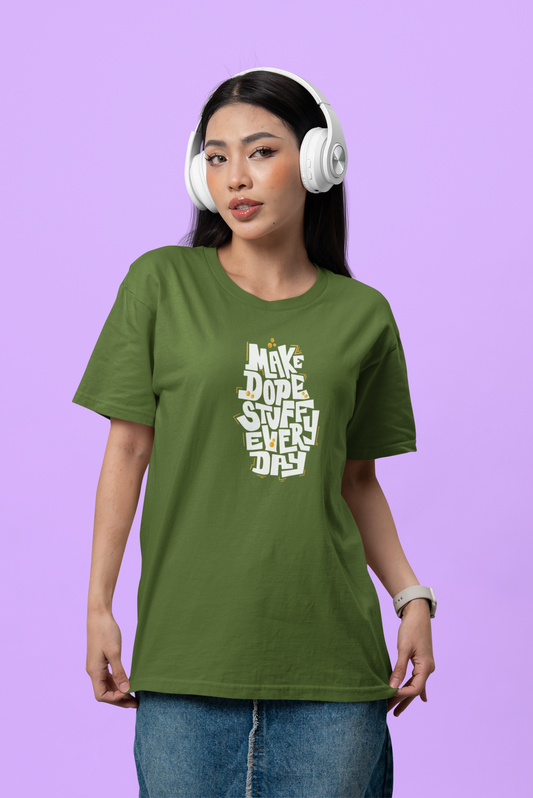 Premium Cotton Oliver Green Graphic T-Shirt for Women - Make Dope Stuff - Emonke Store