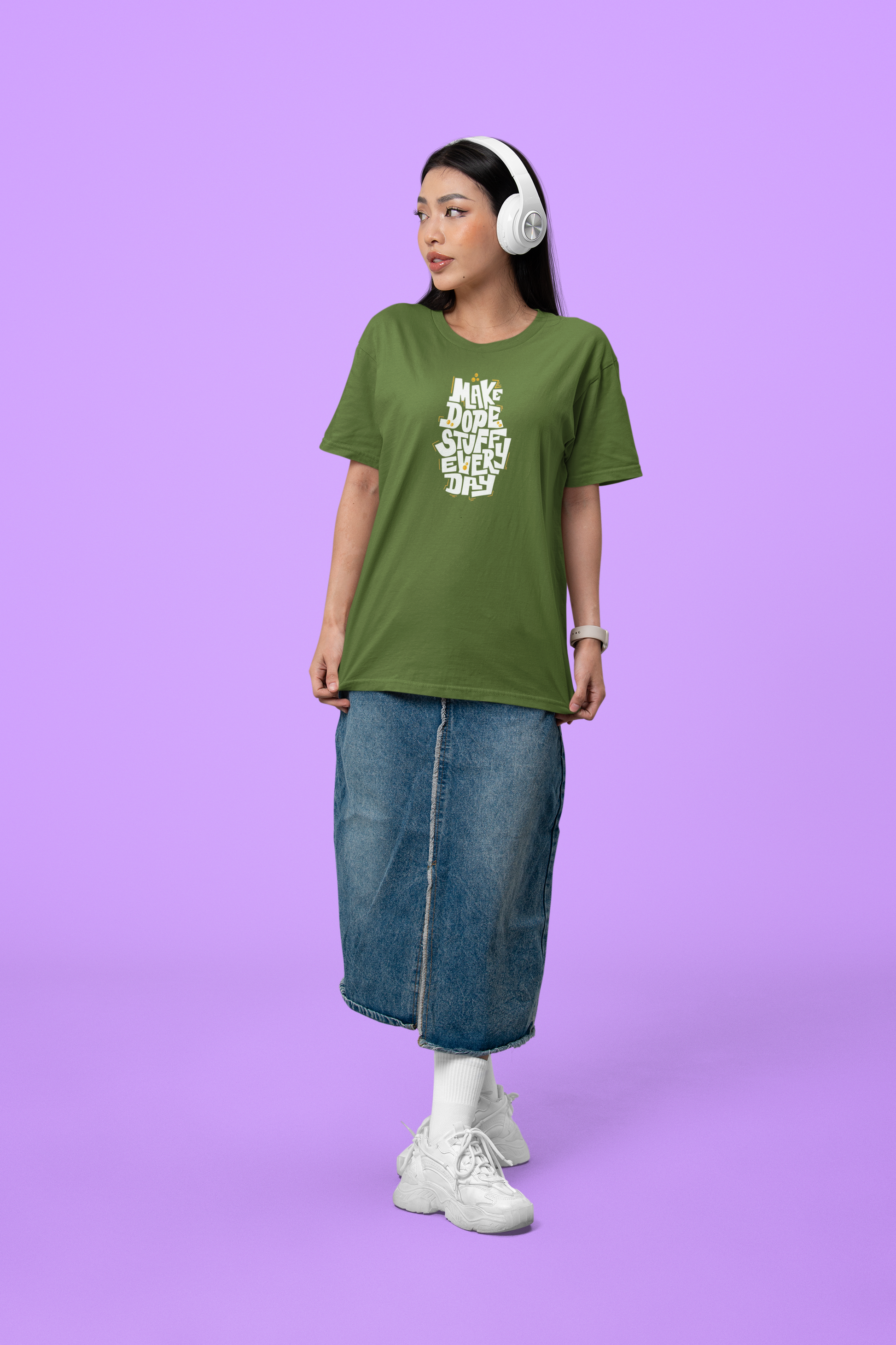 Premium Cotton Oliver Green Graphic T-Shirt for Women - Make Dope Stuff - Emonke Store
