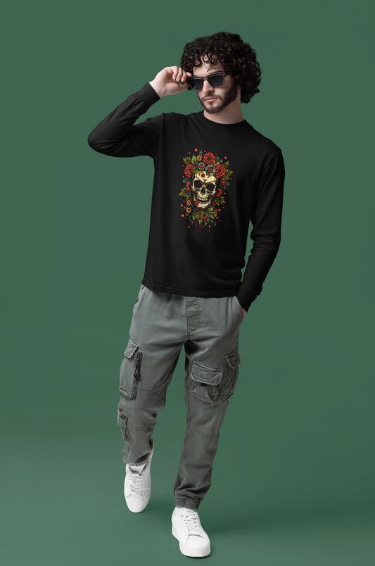 Emonke 350 GSM Oversized Black Graphic Sweatshirt for Men - Flower of Skull