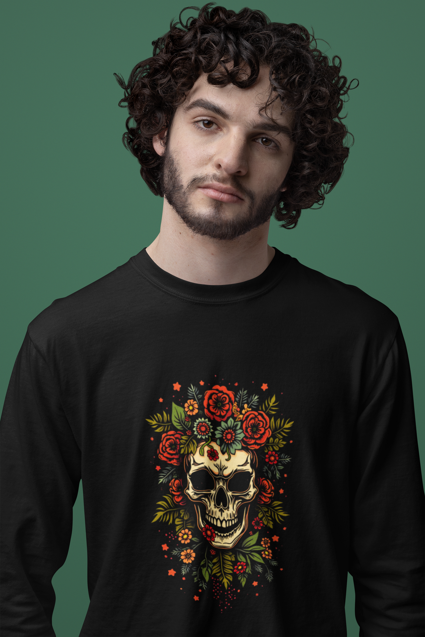Emonke 350 GSM Oversized Black Graphic Sweatshirt for Men - Flower of Skull
