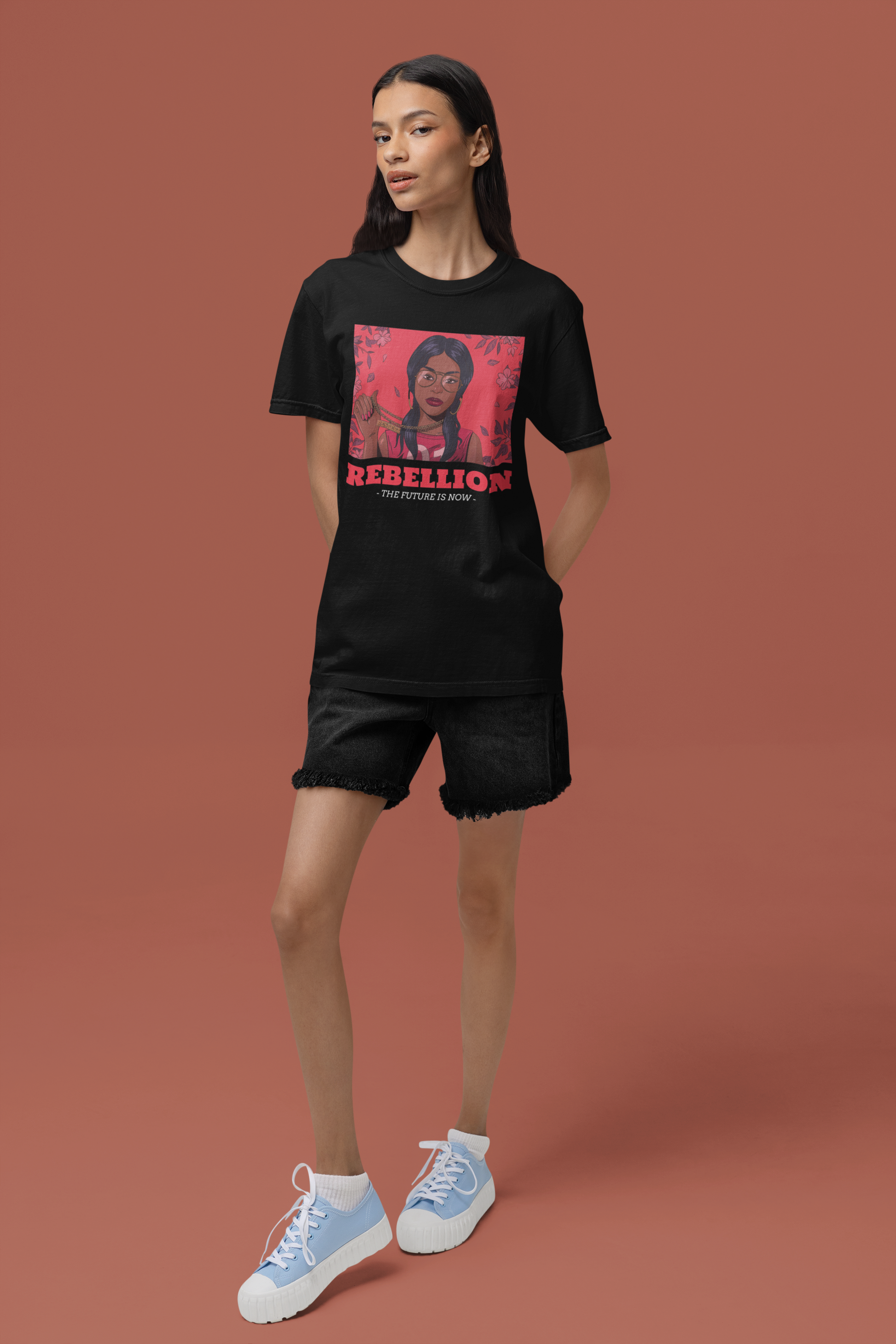 Premium Cotton Black Graphic T-Shirt for Women - Rebellion - Emonke Store