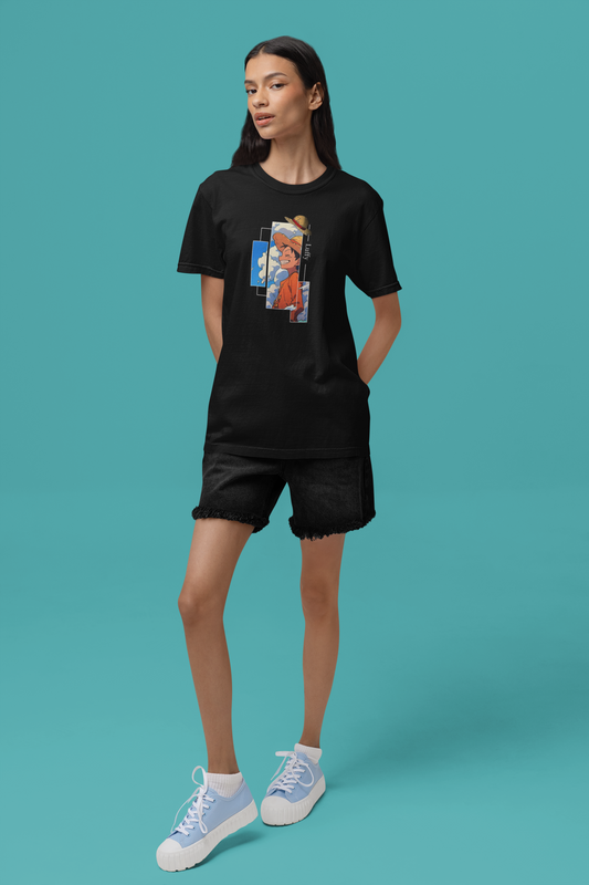 Premium Cotton Black Graphic T-Shirt for Women - Luffy - Emonke Store
