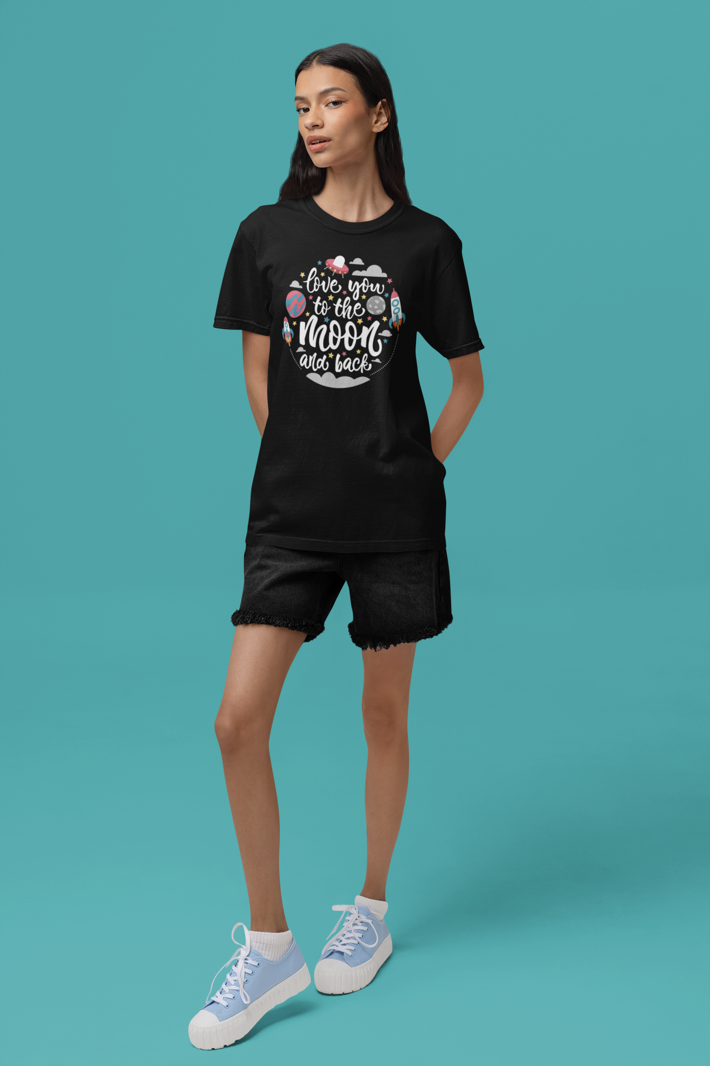 Premium Cotton Black Graphic T-Shirt for Women - Love you to the Moon & Back