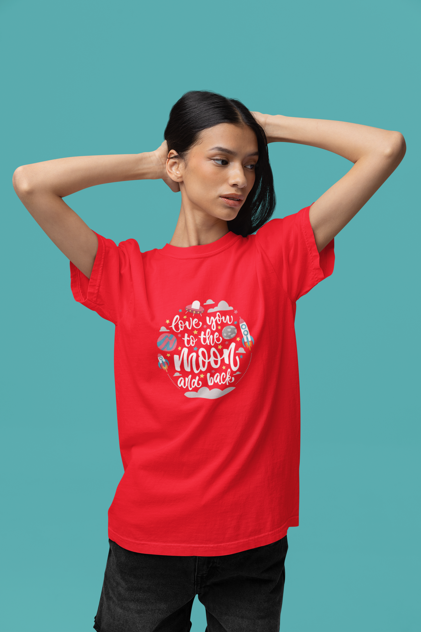 Premium Cotton Red Graphic T-Shirt for Women - Love you to the Moon & Back