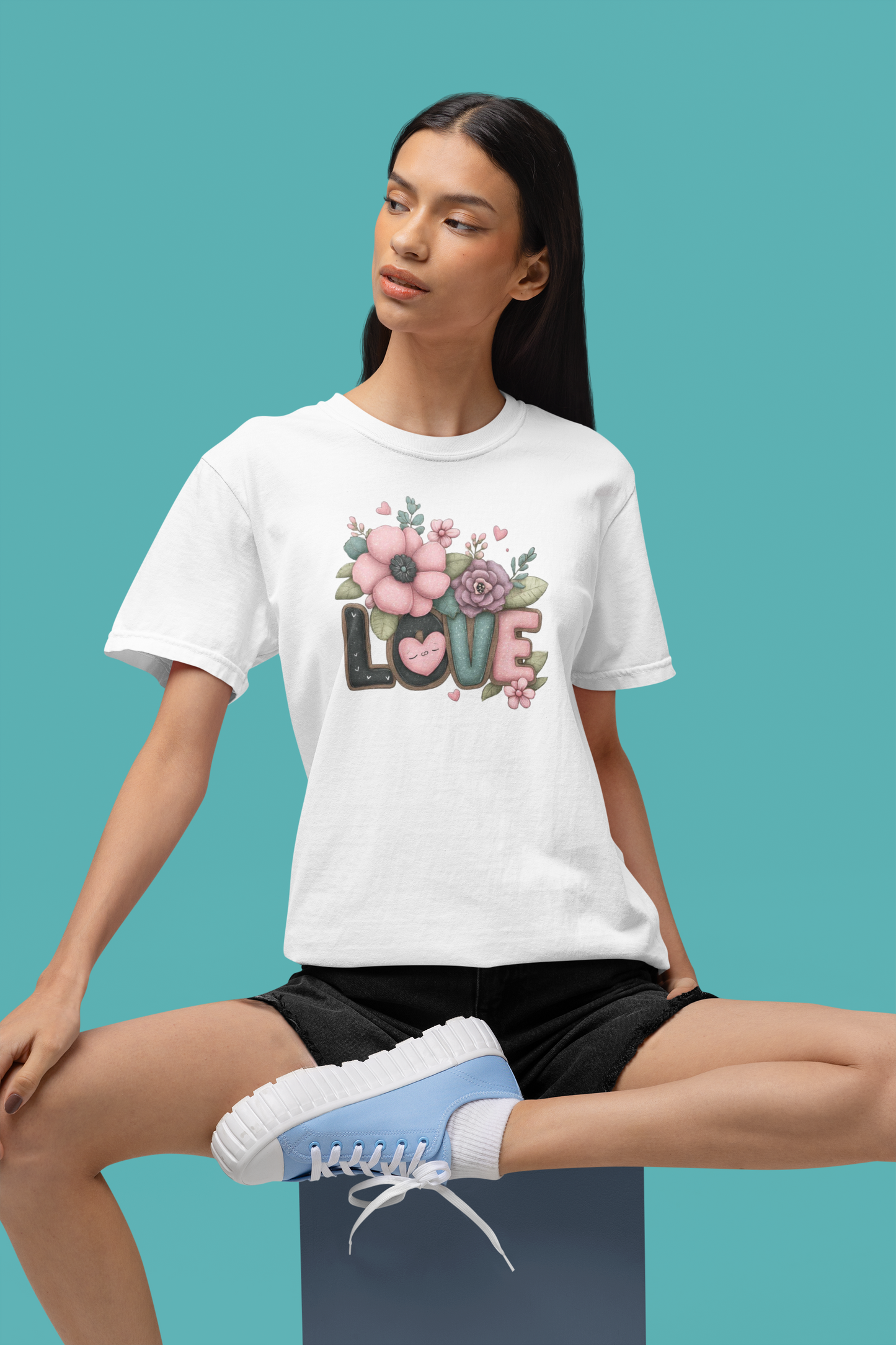 Premium Cotton White Graphic T-Shirt for Women - Love