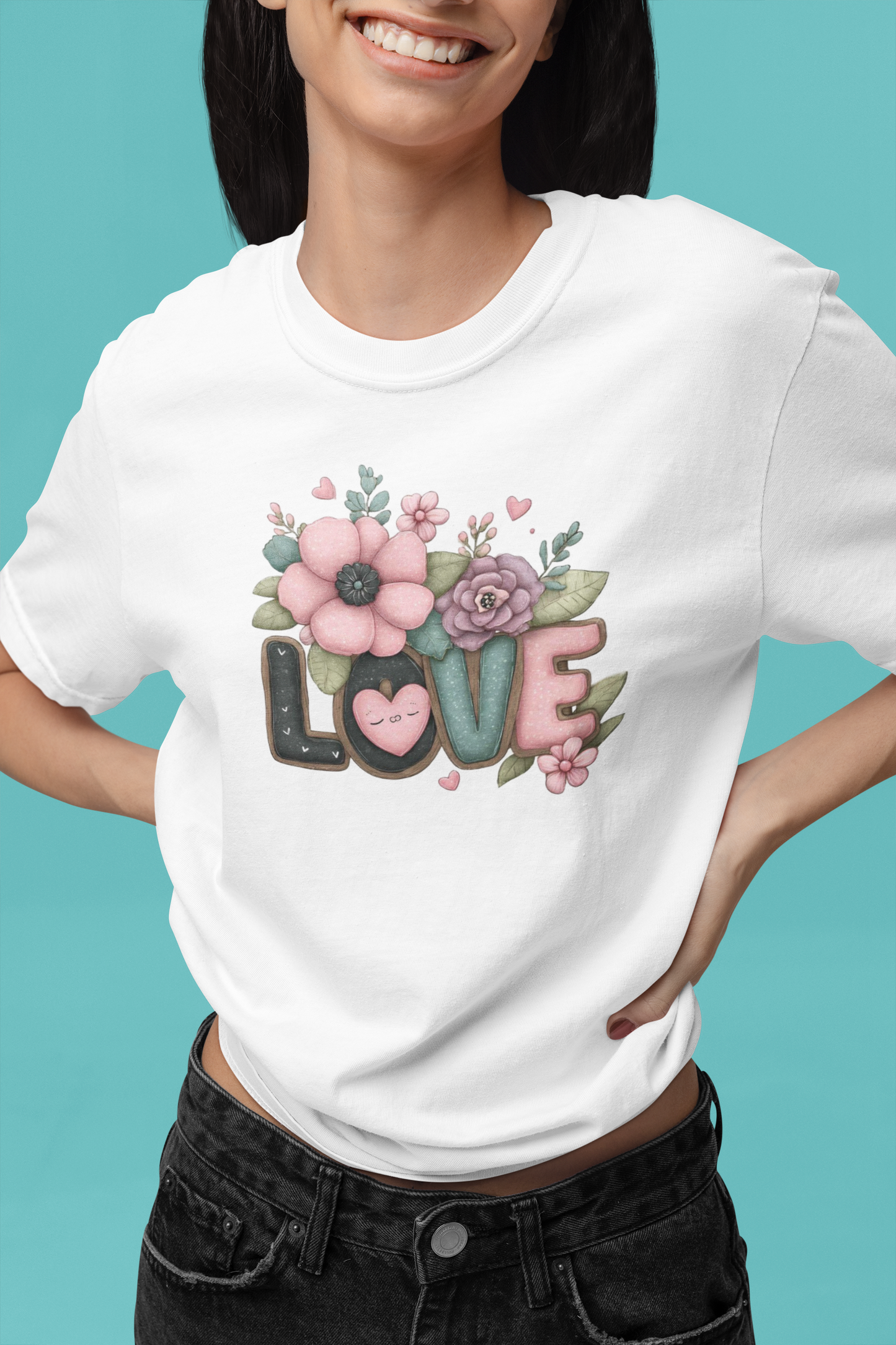 Premium Cotton White Graphic T-Shirt for Women - Love
