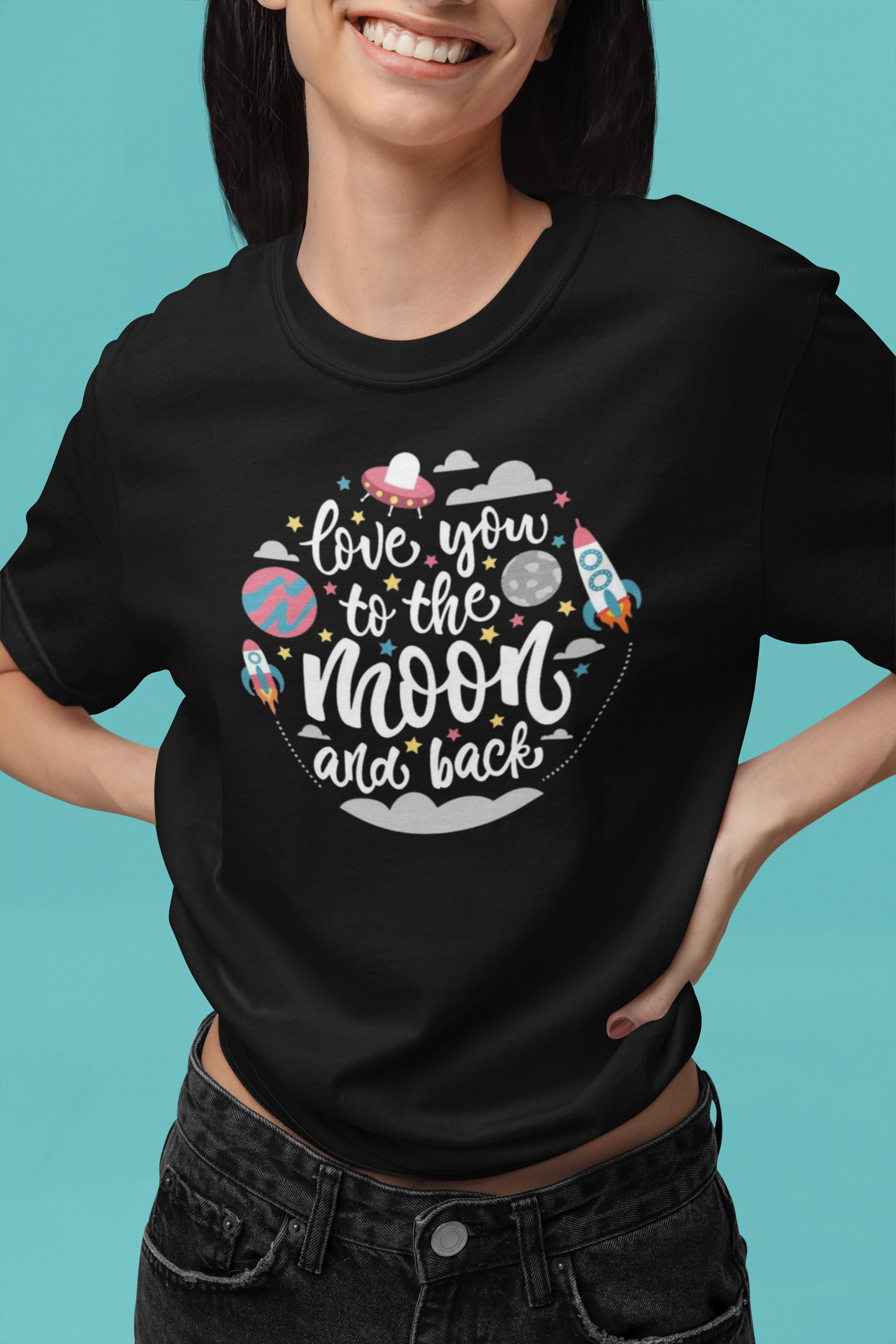 Premium Cotton Black Graphic T-Shirt for Women - Love you to the Moon & Back