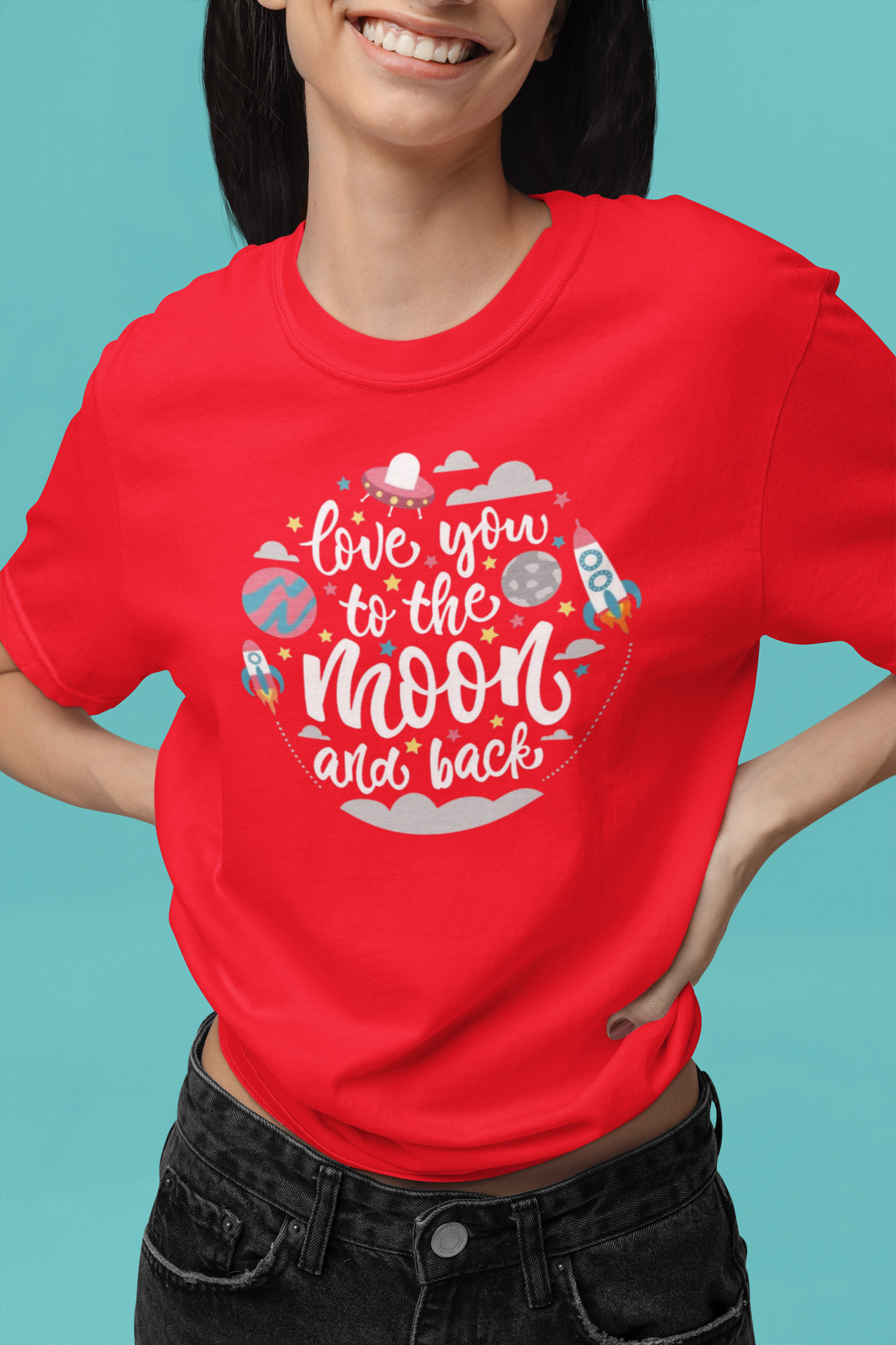 Premium Cotton Red Graphic T-Shirt for Women - Love you to the Moon & Back