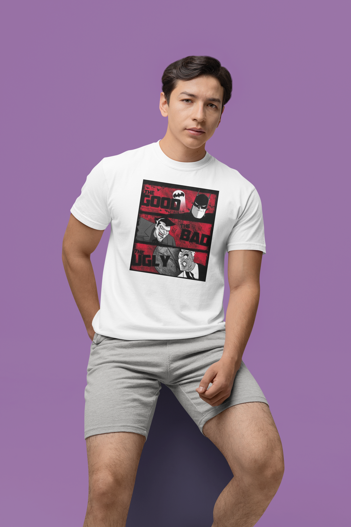 White Graphic T-Shirt for Men | Premium Cotton | Batman Print | Regular Fit - Emonke Store