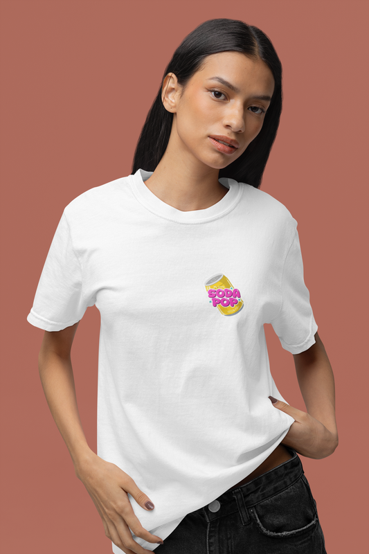 Premium Cotton White Graphic T-Shirt for Women - Soda Pop