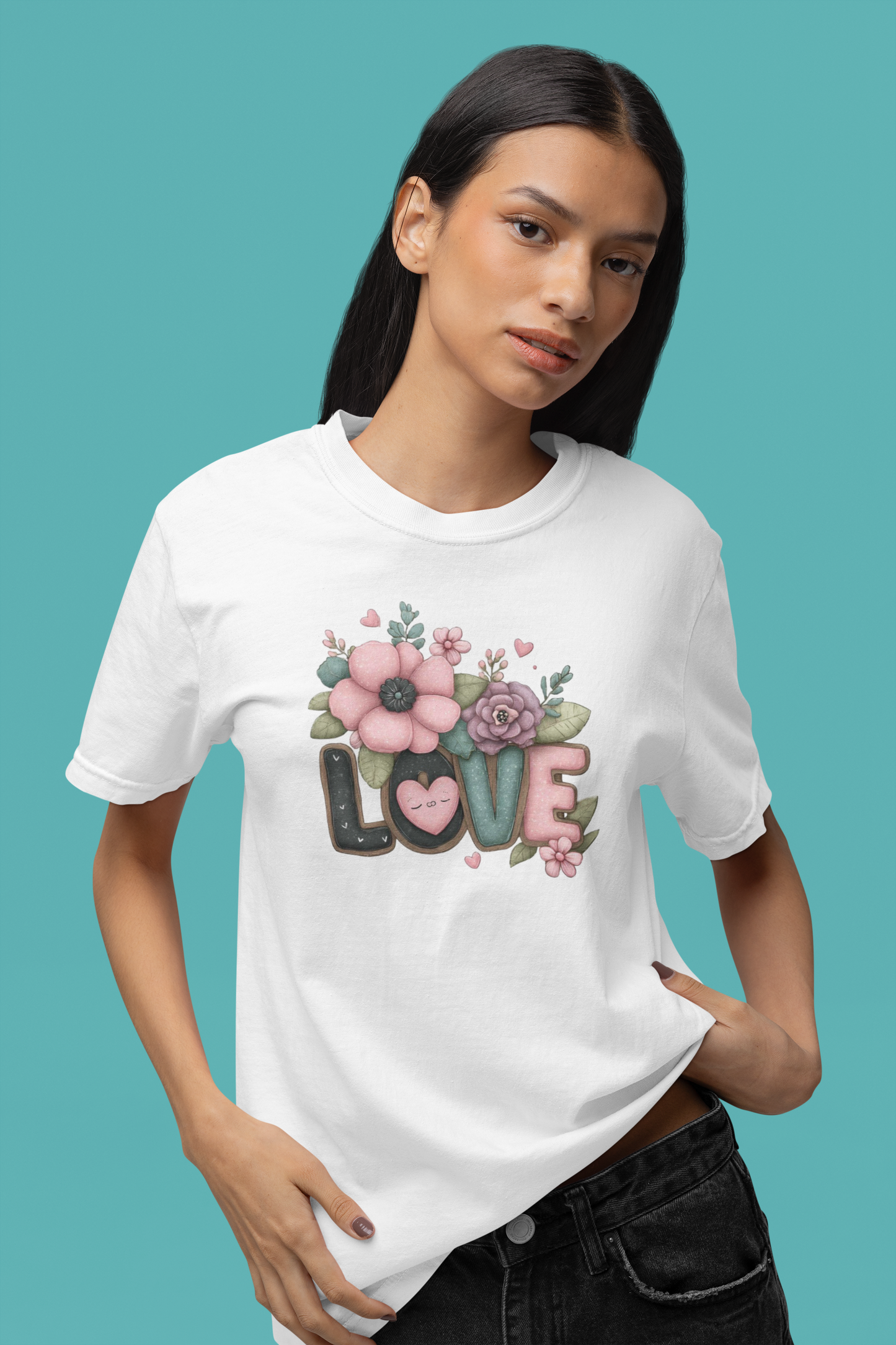 Premium Cotton White Graphic T-Shirt for Women - Love