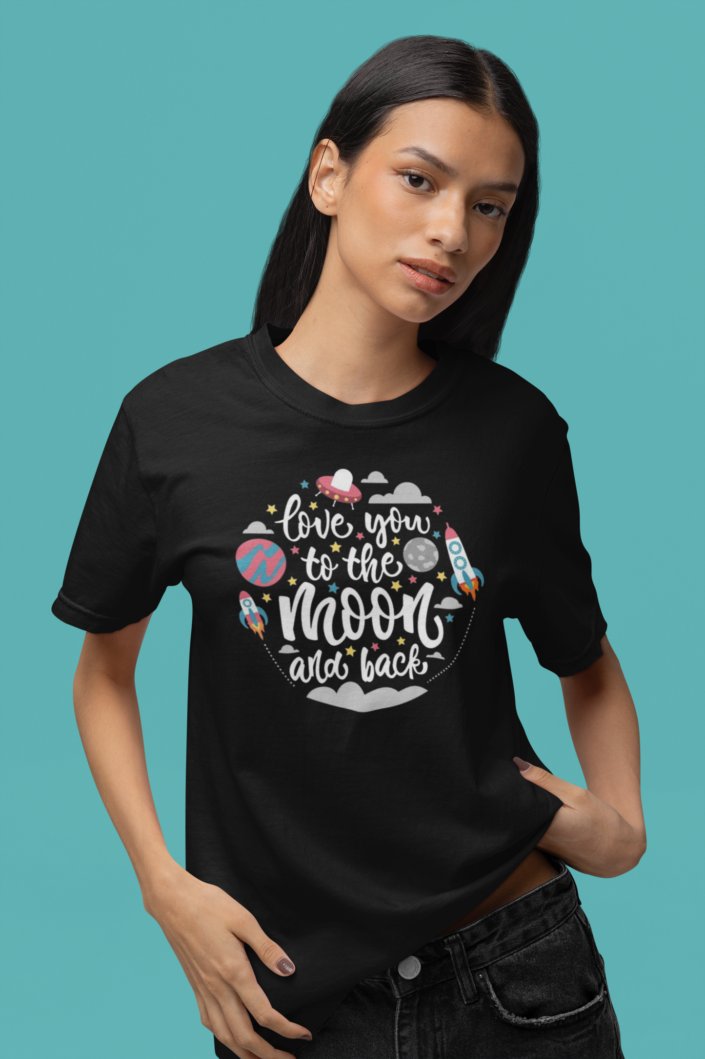 Premium Cotton Black Graphic T-Shirt for Women - Love you to the Moon & Back