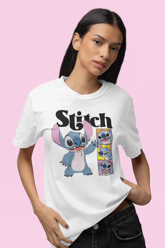 Premium Cotton White Graphic T-Shirt for Women - Stitch