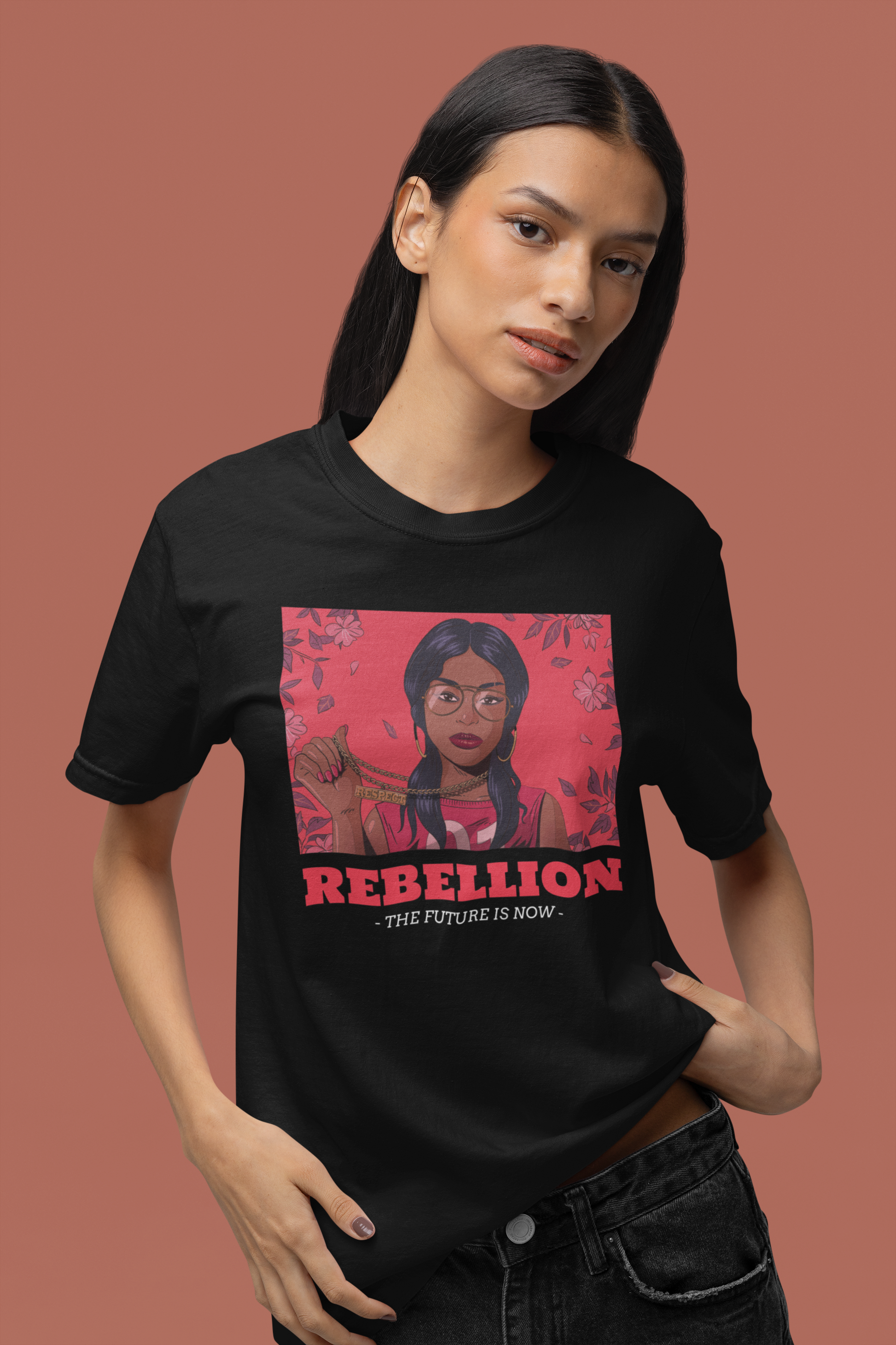 Premium Cotton Black Graphic T-Shirt for Women - Rebellion - Emonke Store