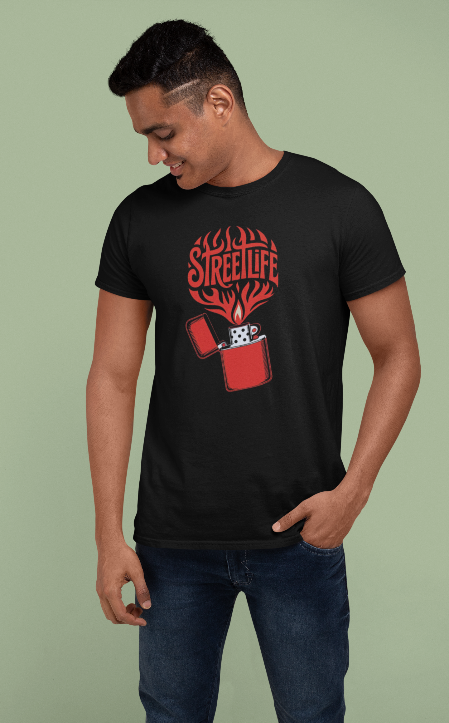 Black Graphic T-Shirt for Men | Premium Cotton | StreetLife Print | Regular Fit - Emonke Store