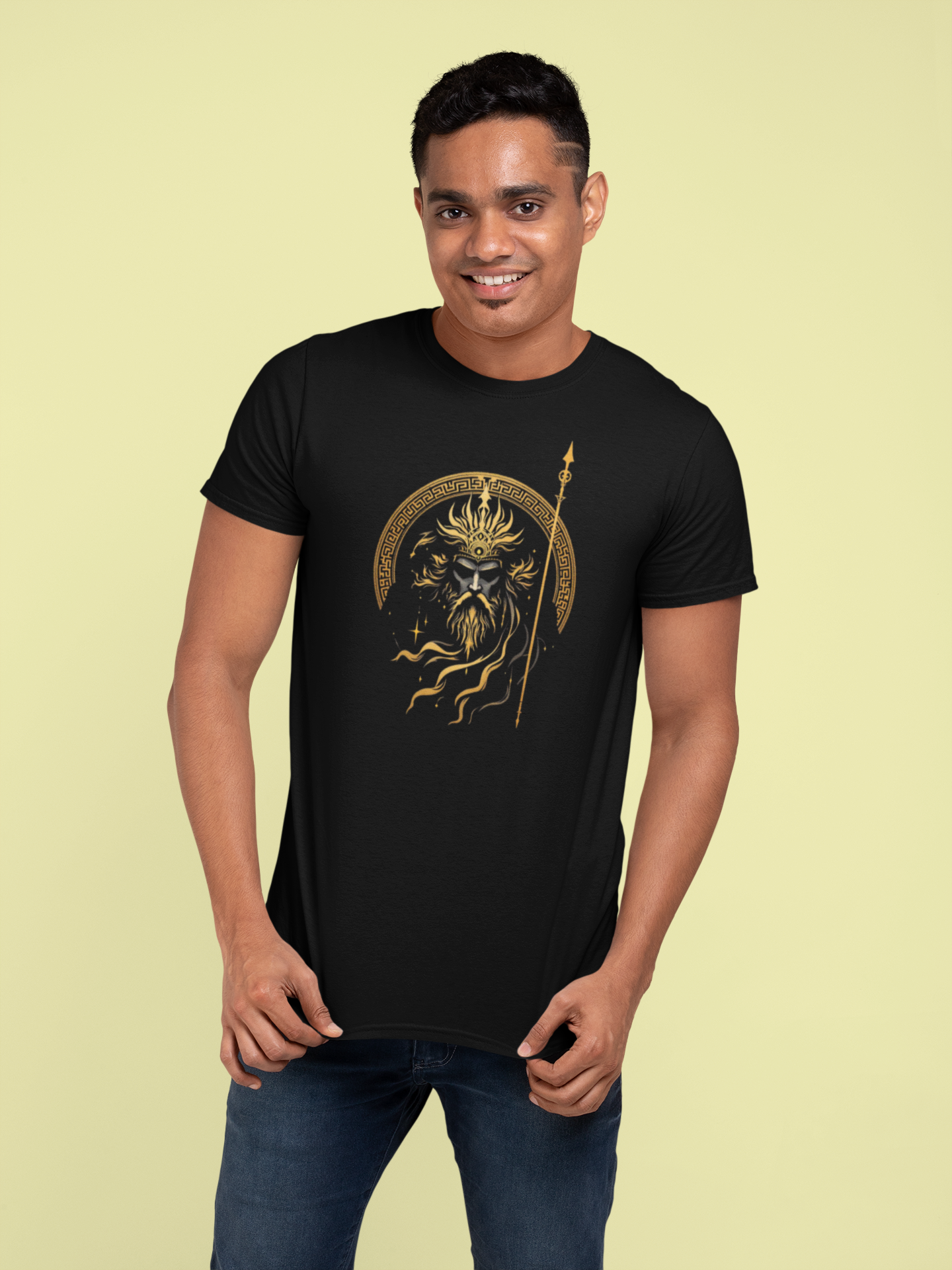 Black Graphic T-Shirt for Men | Premium Cotton | Poseidon - Greek God Print | Regular Fit - Emonke Store