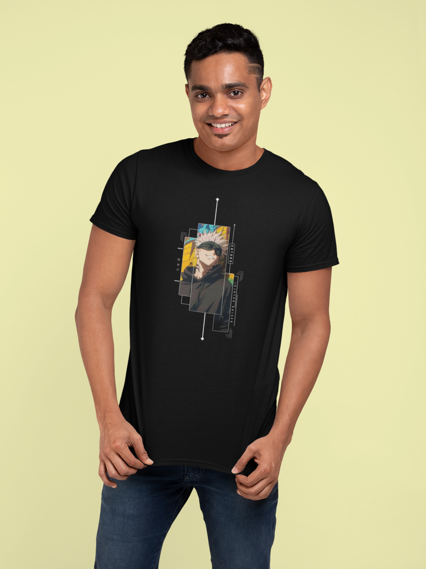 Black Graphic T-Shirt for Men | Premium Cotton | Jujutsu Kaisen Print | Regular Fit - Emonke Store