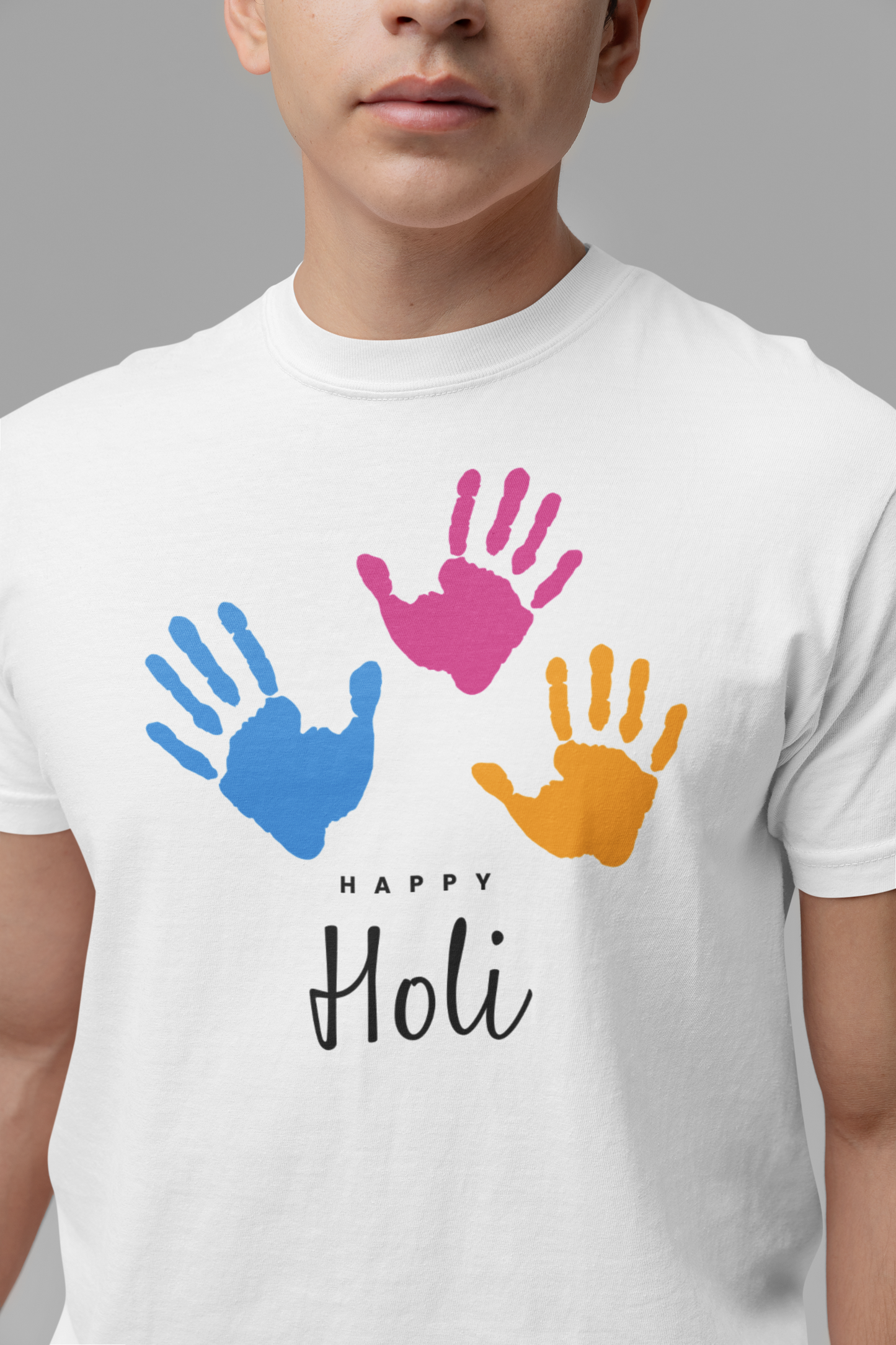 Men Premium Cotton White Graphic T-Shirt - Happy Holi