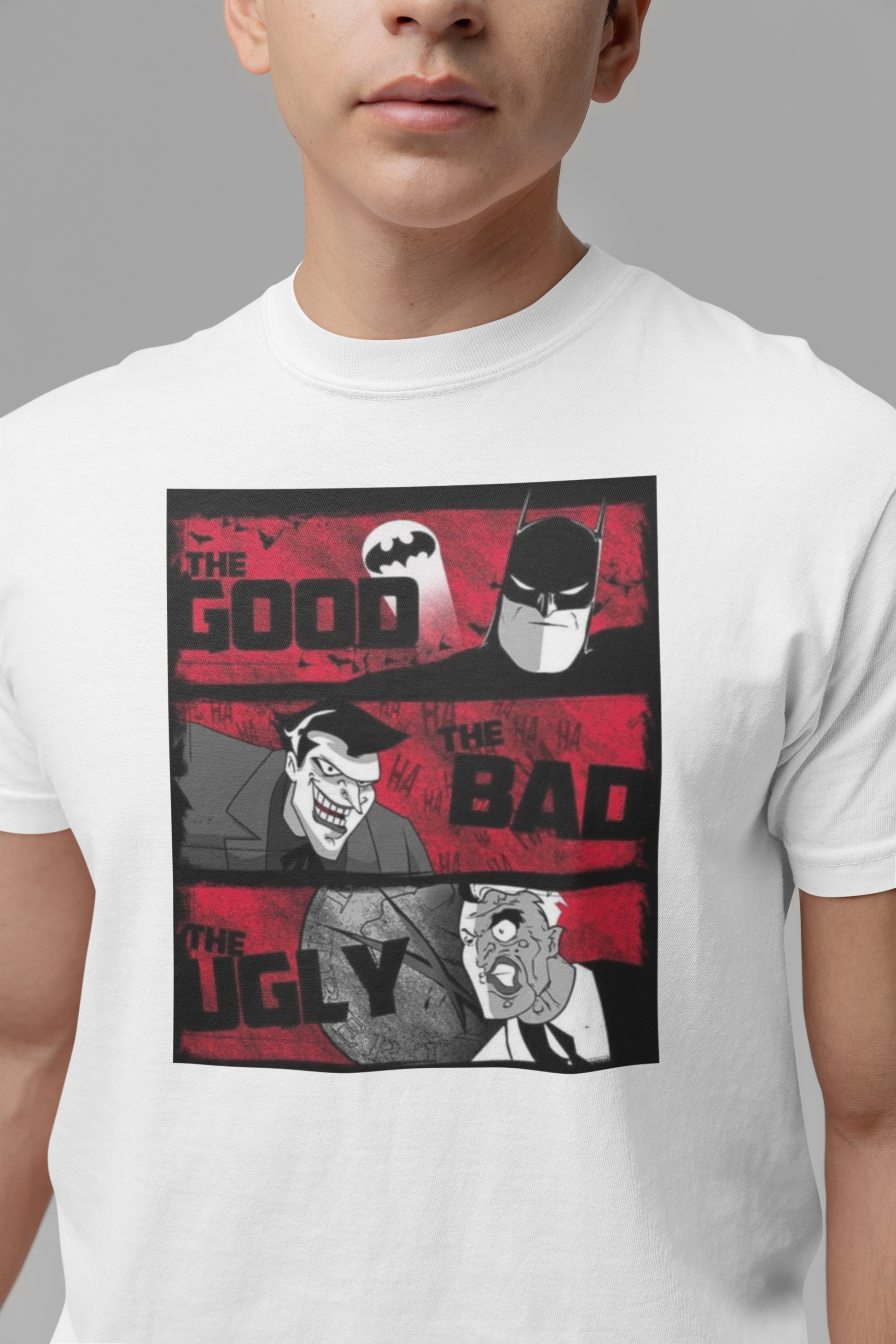 White Graphic T-Shirt for Men | Premium Cotton | Batman Print | Regular Fit - Emonke Store