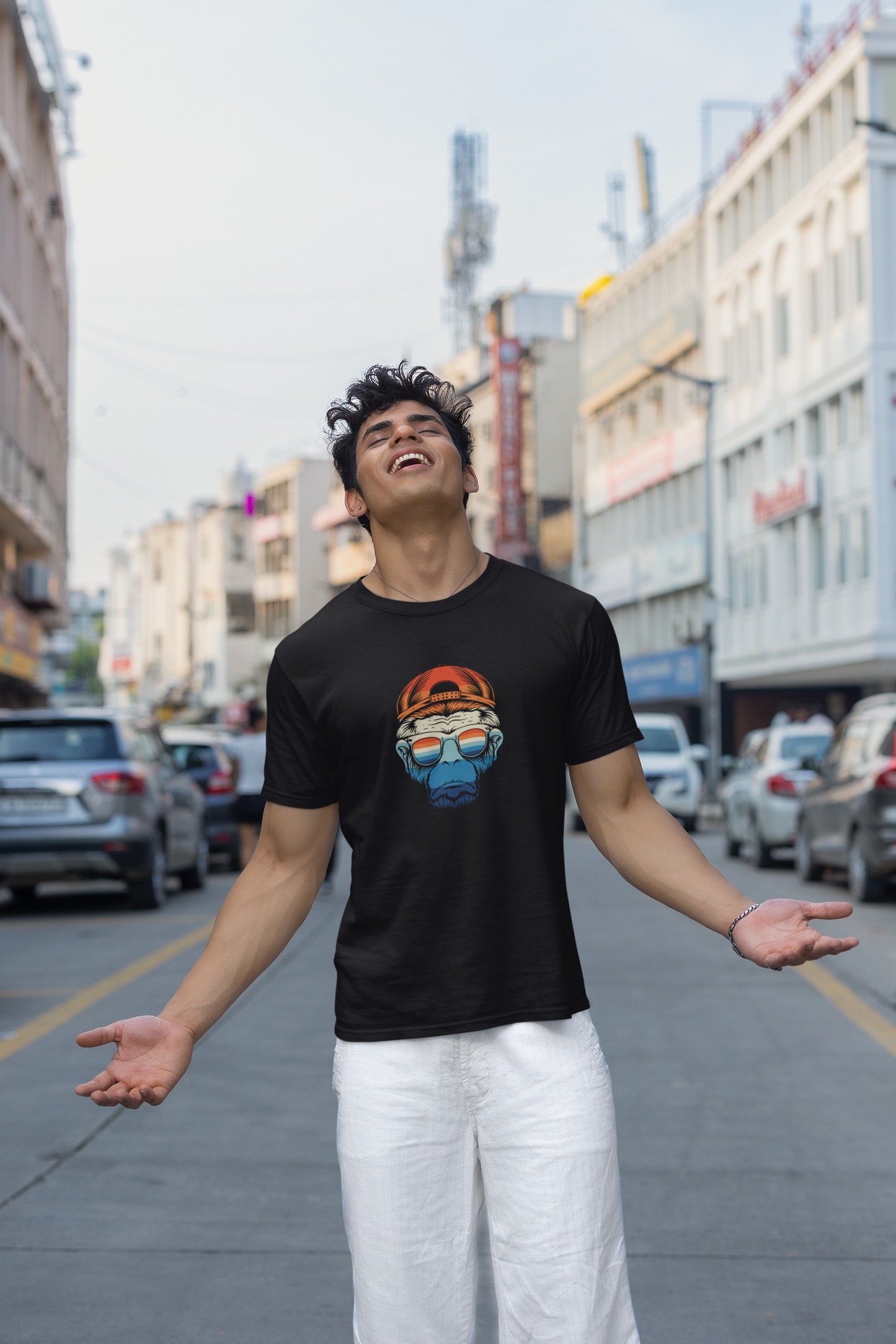Black Graphic T-Shirt for Men | Premium Cotton | Chimp Print | Regular Fit - Emonke Store