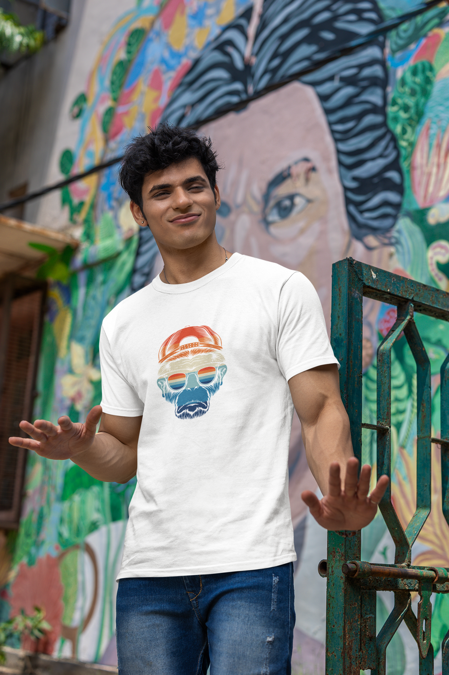 Premium Cotton White Graphic T-Shirt for Men - Chimp - Emonke Store
