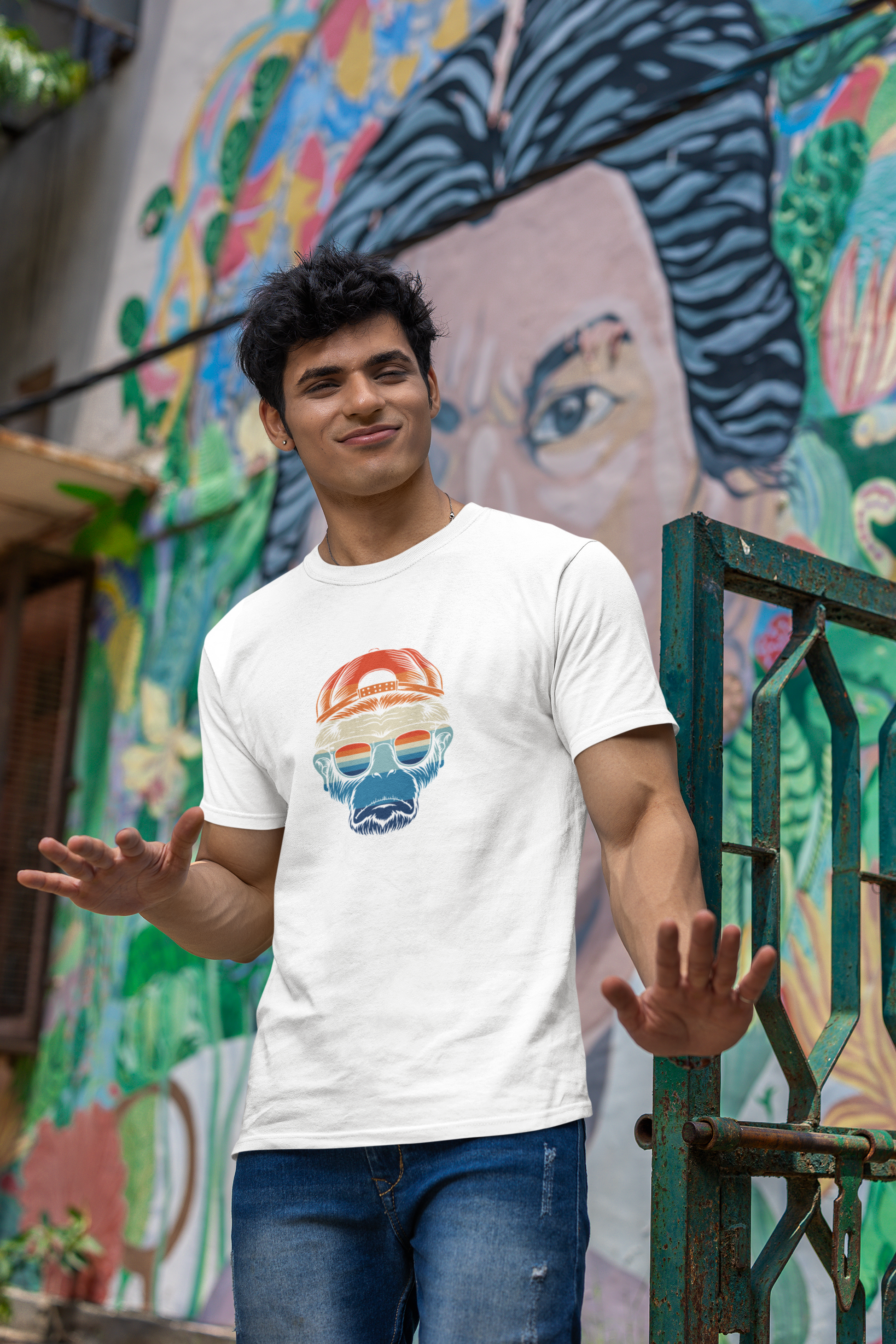Premium Cotton White Graphic T-Shirt for Men - Chimp - Emonke Store