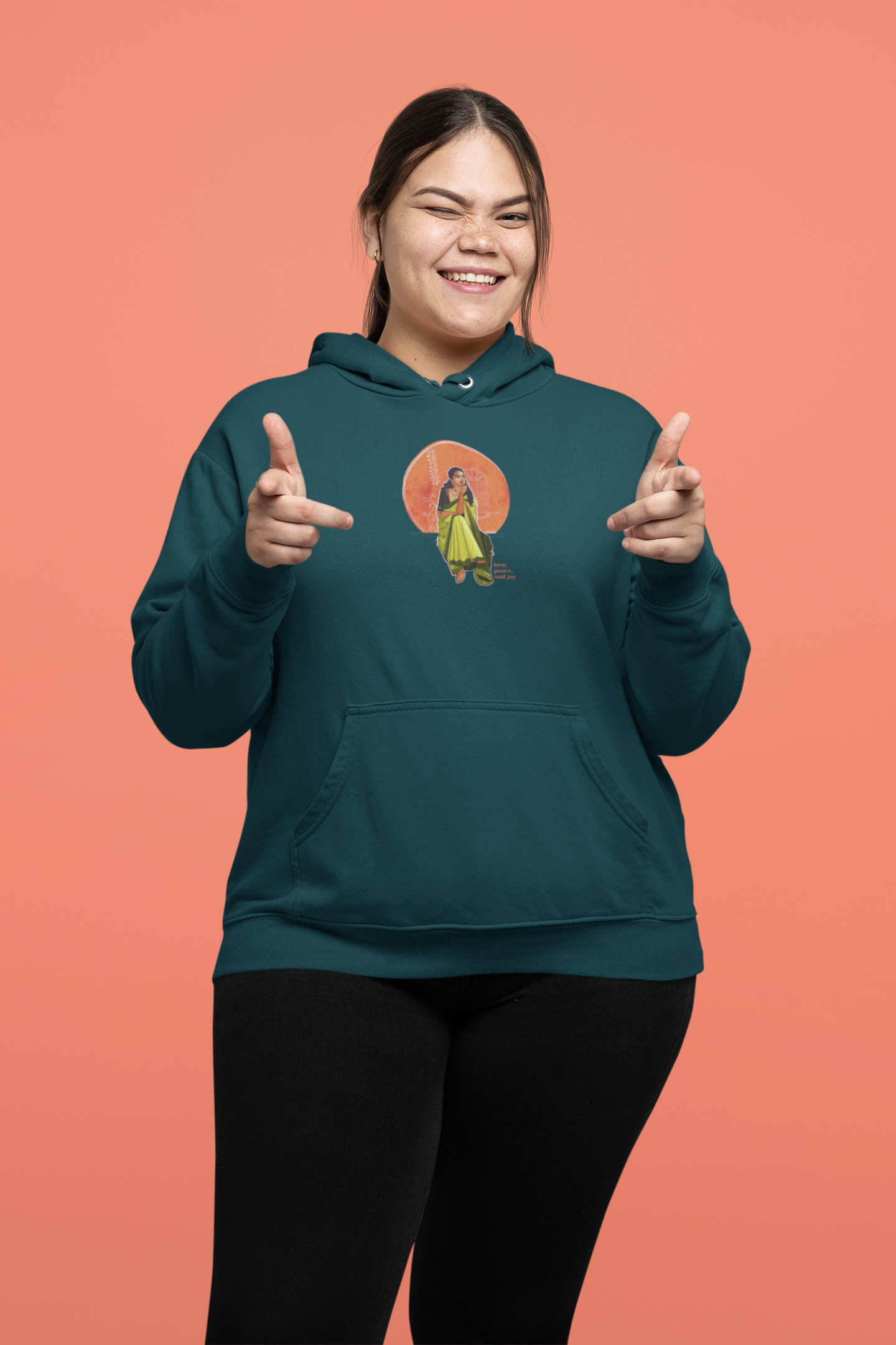 Emonke 350 GSM Firefly Cyan Oversized Hoodies for Women - Love, Peace and Joy