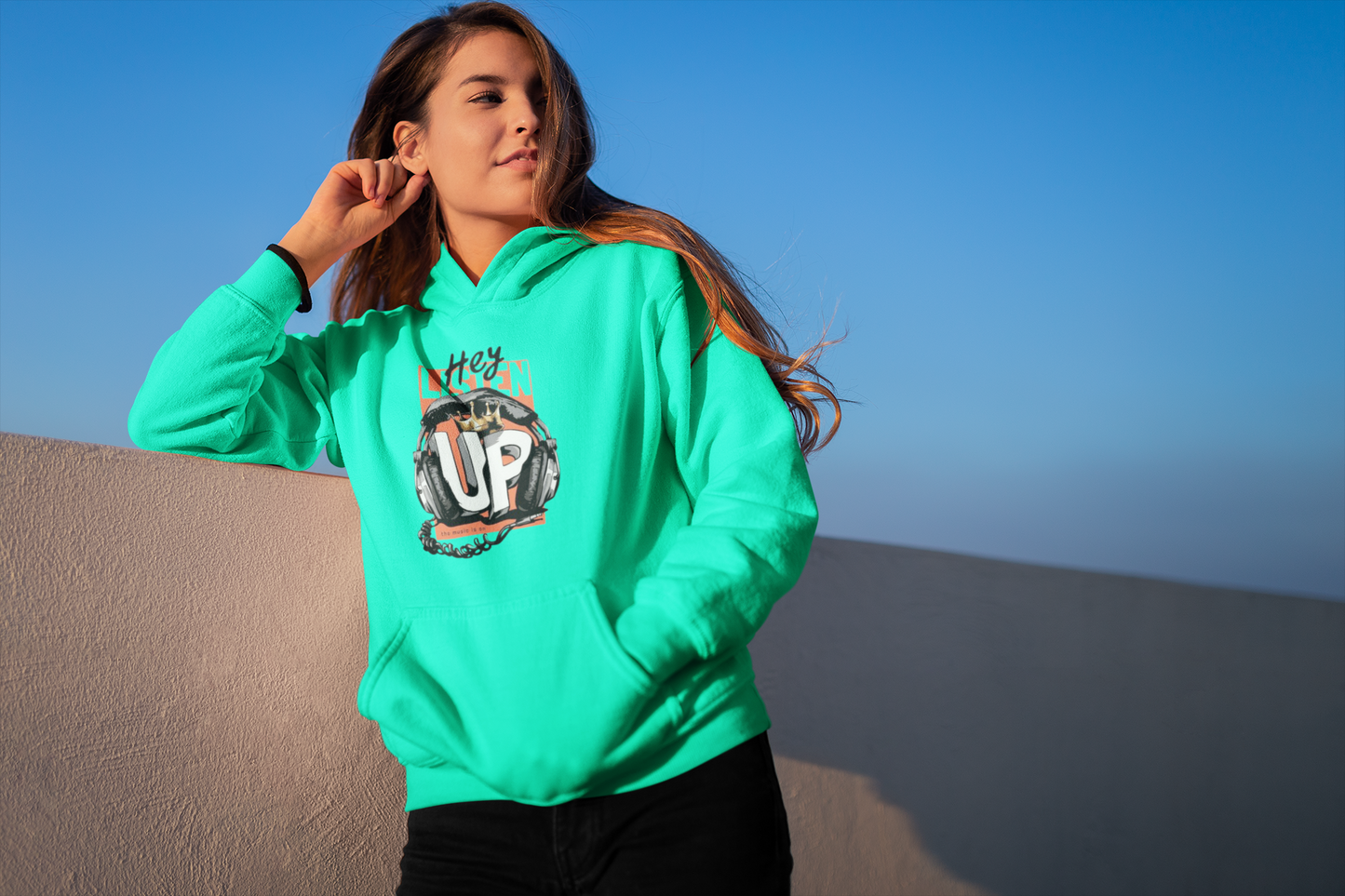 Emonke 350 GSM Aquamarine Oversized Hoodies for Women - Music