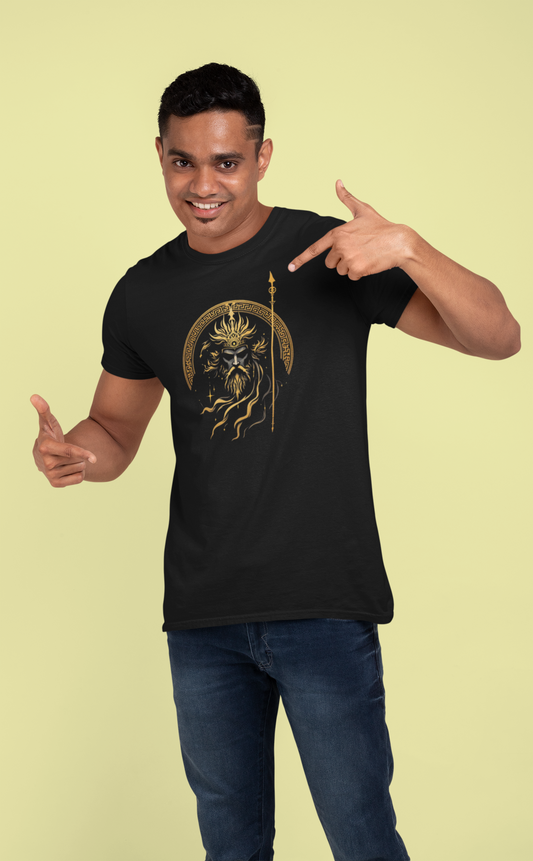 Black Graphic T-Shirt for Men | Premium Cotton | Poseidon - Greek God Print | Regular Fit - Emonke Store