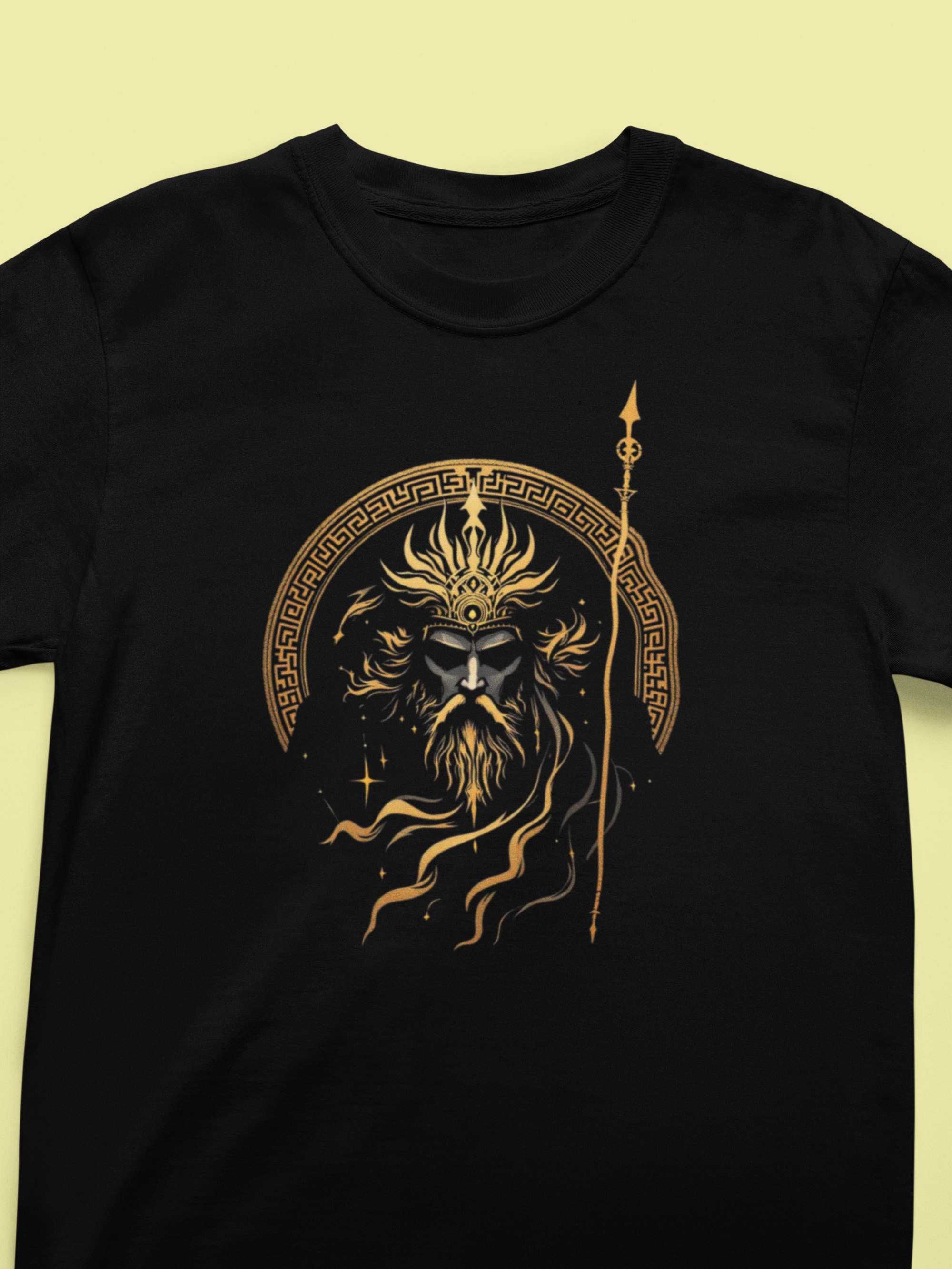 Black Graphic T-Shirt for Men | Premium Cotton | Poseidon - Greek God Print | Regular Fit - Emonke Store
